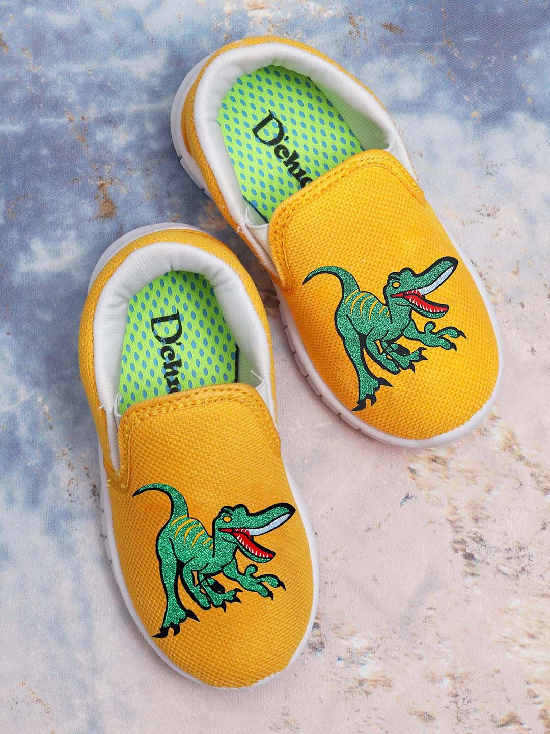 

DChica Boys Yellow Dinosaur Printed Slip-On Sneakers