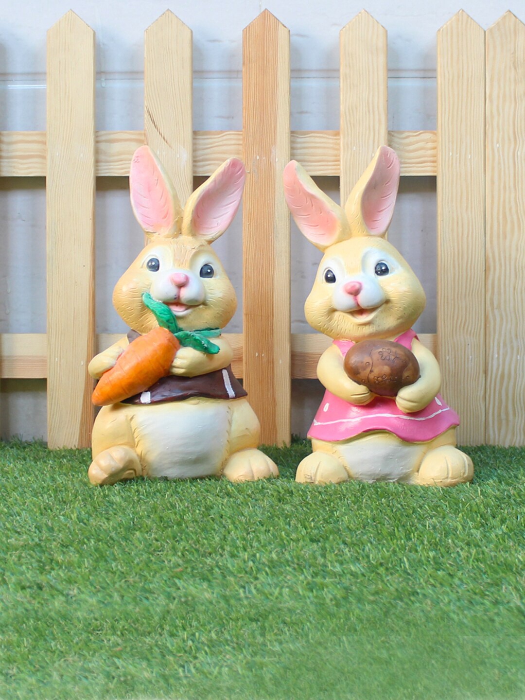 

Wonderland Set Of 2 Beige & Pink Resin Bunnies Garden Accessories