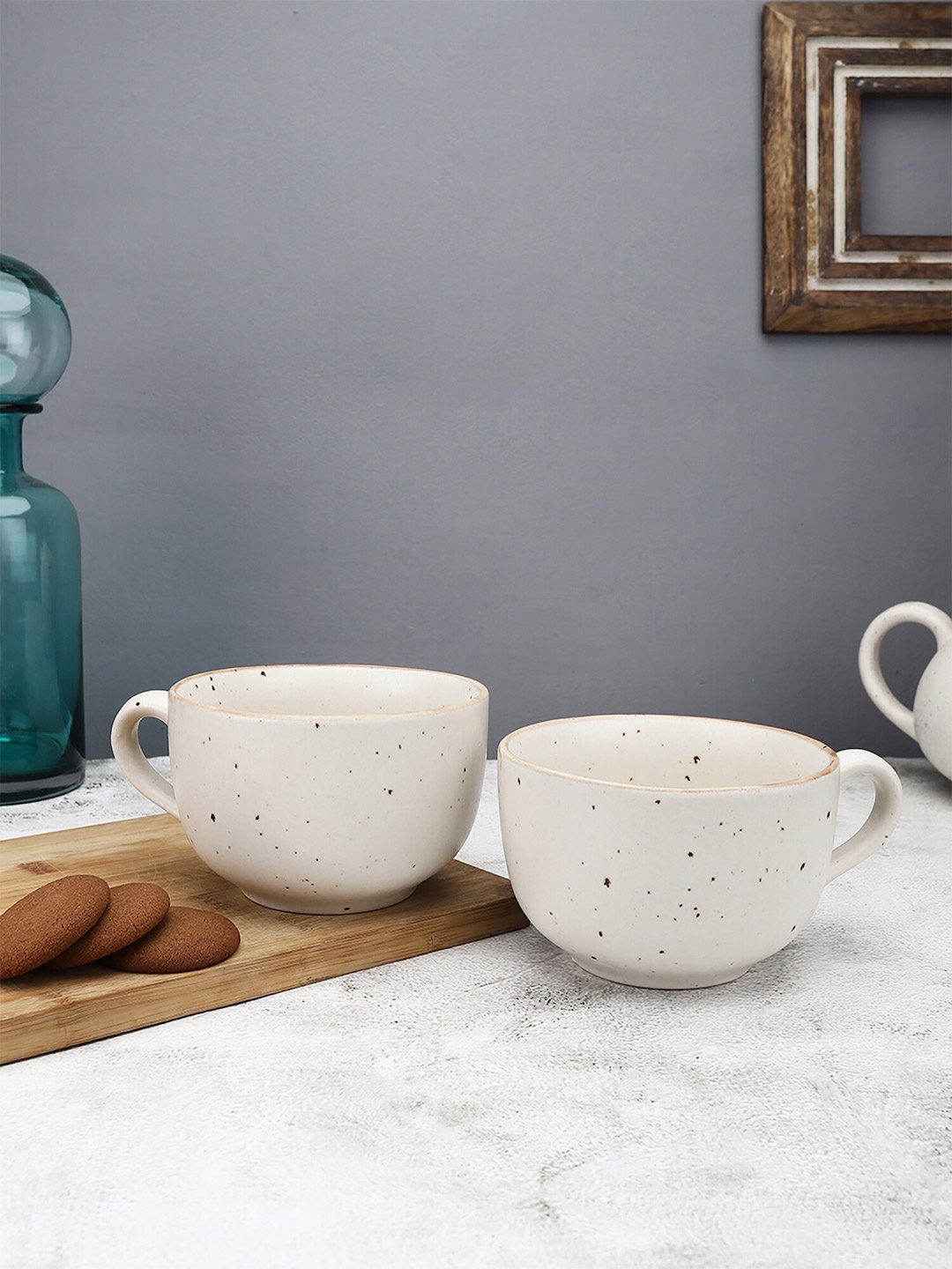 

MIAH Decor Set Of 2 Cream-Coloured & Brown Handcrafted Printed Stoneware Matte Cups