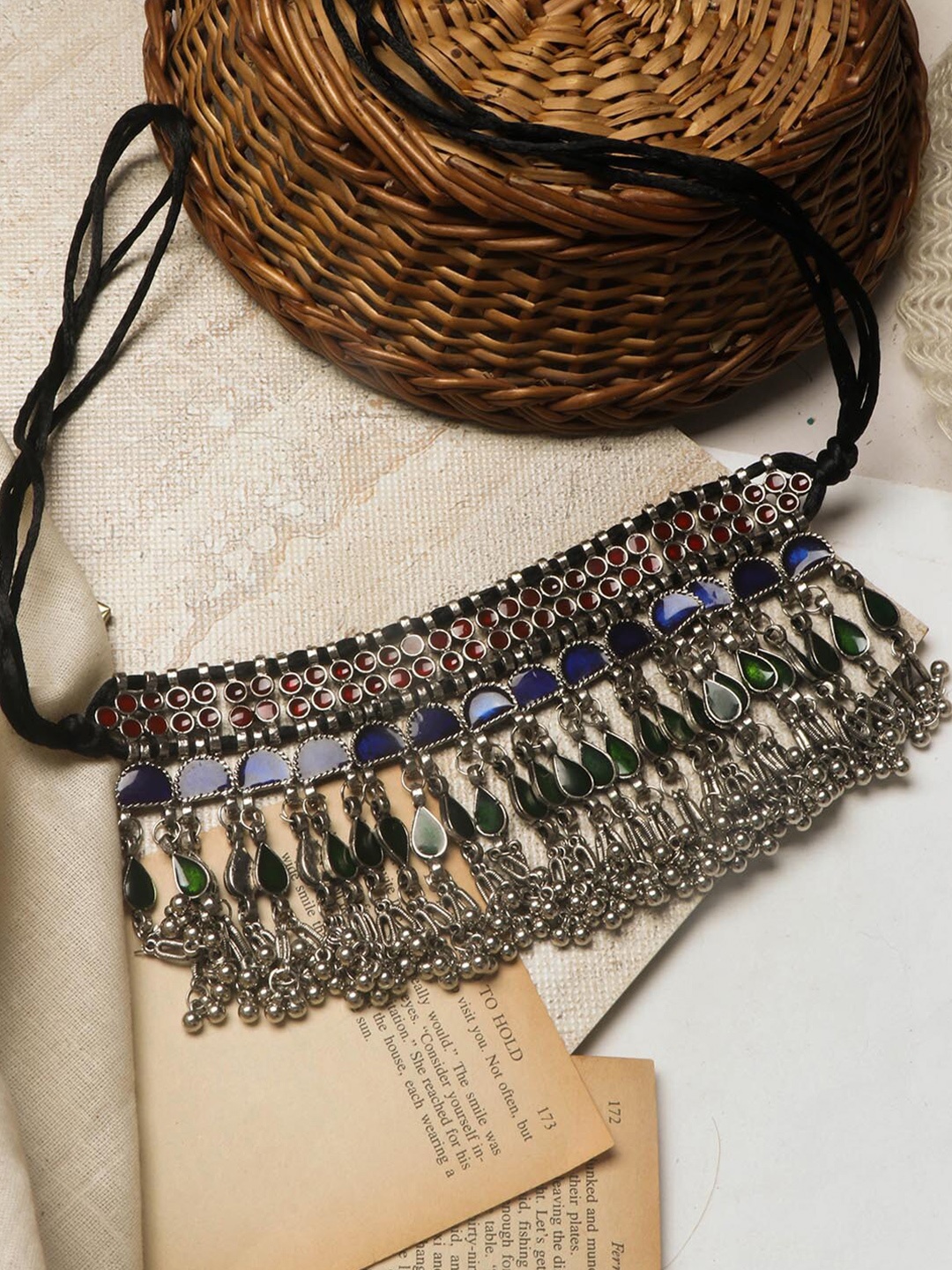 

TEEJH Women Multicoloured Silver-Plated Oxidized Choker Necklace