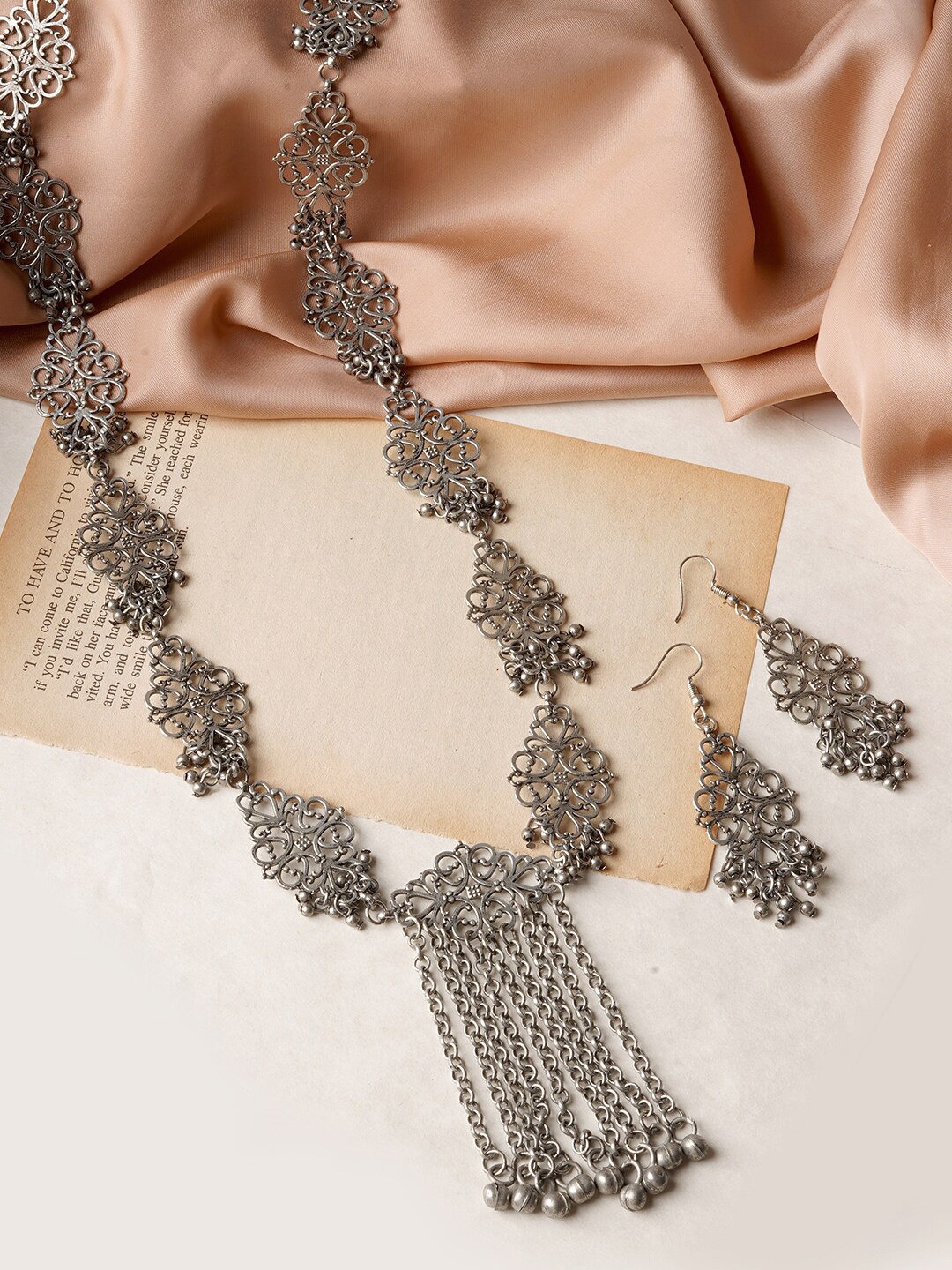 

TEEJH Oxidised Silver-Plated Surana Jewellery Set