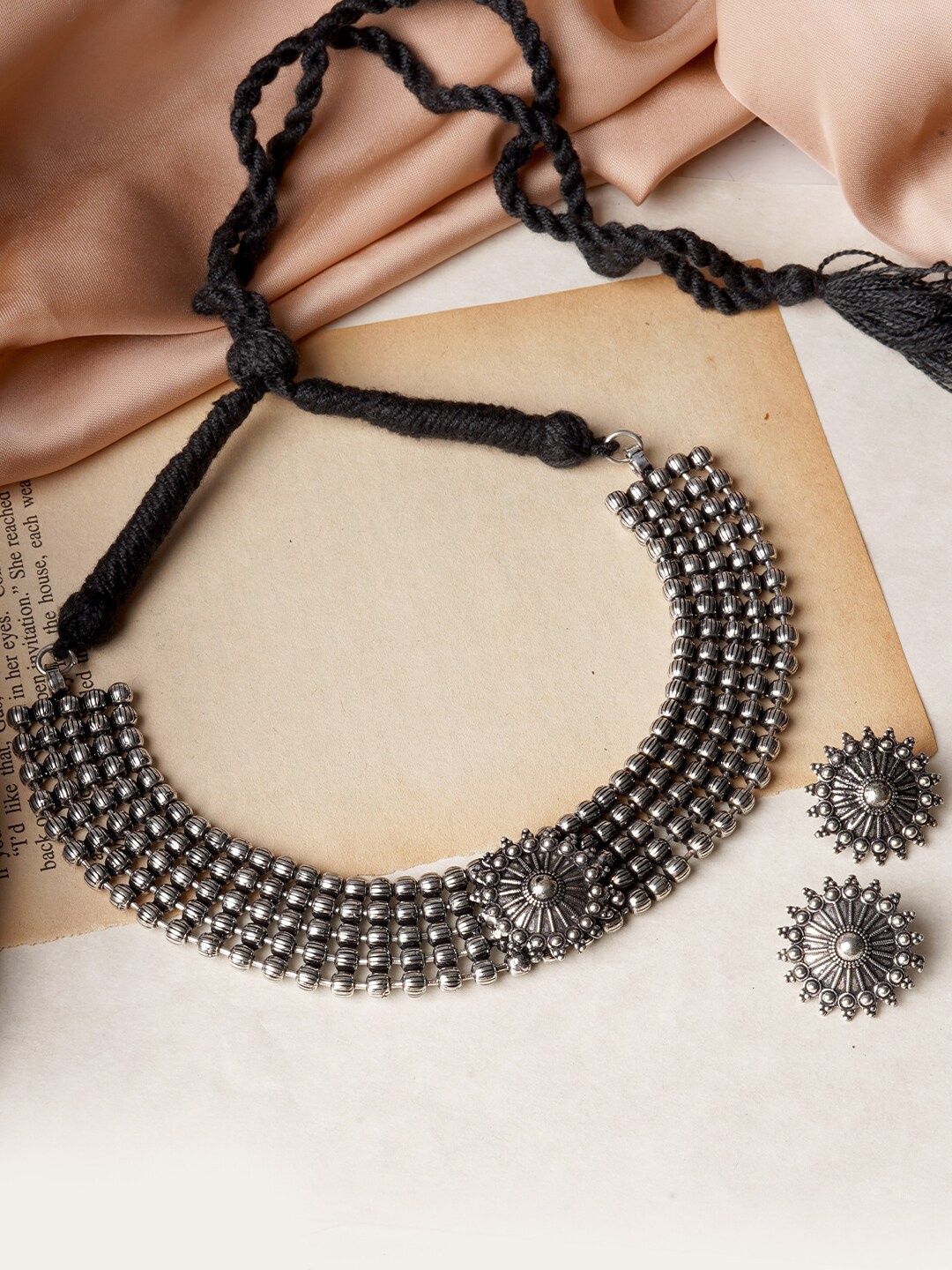 

TEEJH Oxidised Silver-Plated Darika Jewellery Set