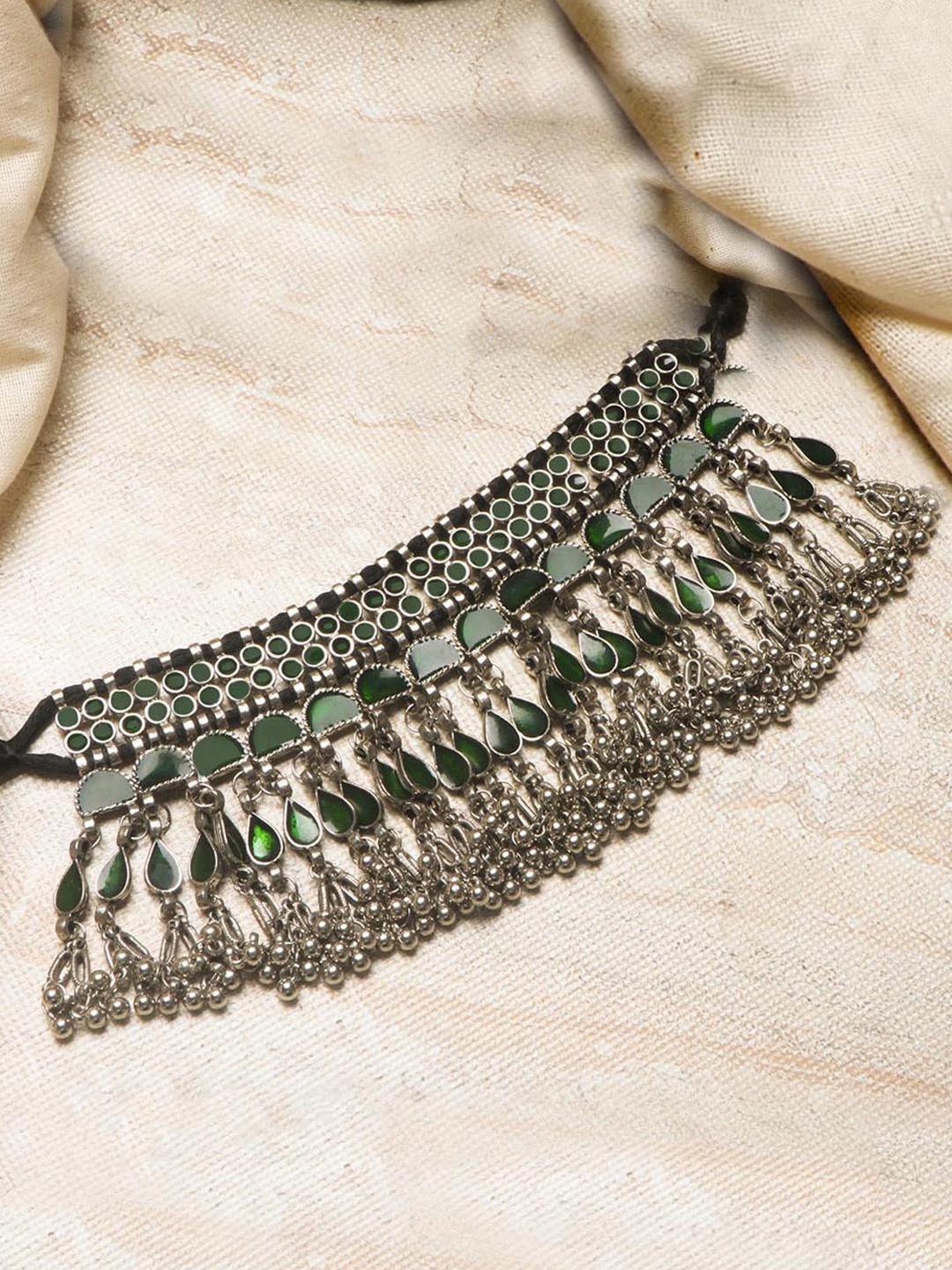 

TEEJH Silver-Toned & Black Alloy Silver-Plated Oxidised Necklace