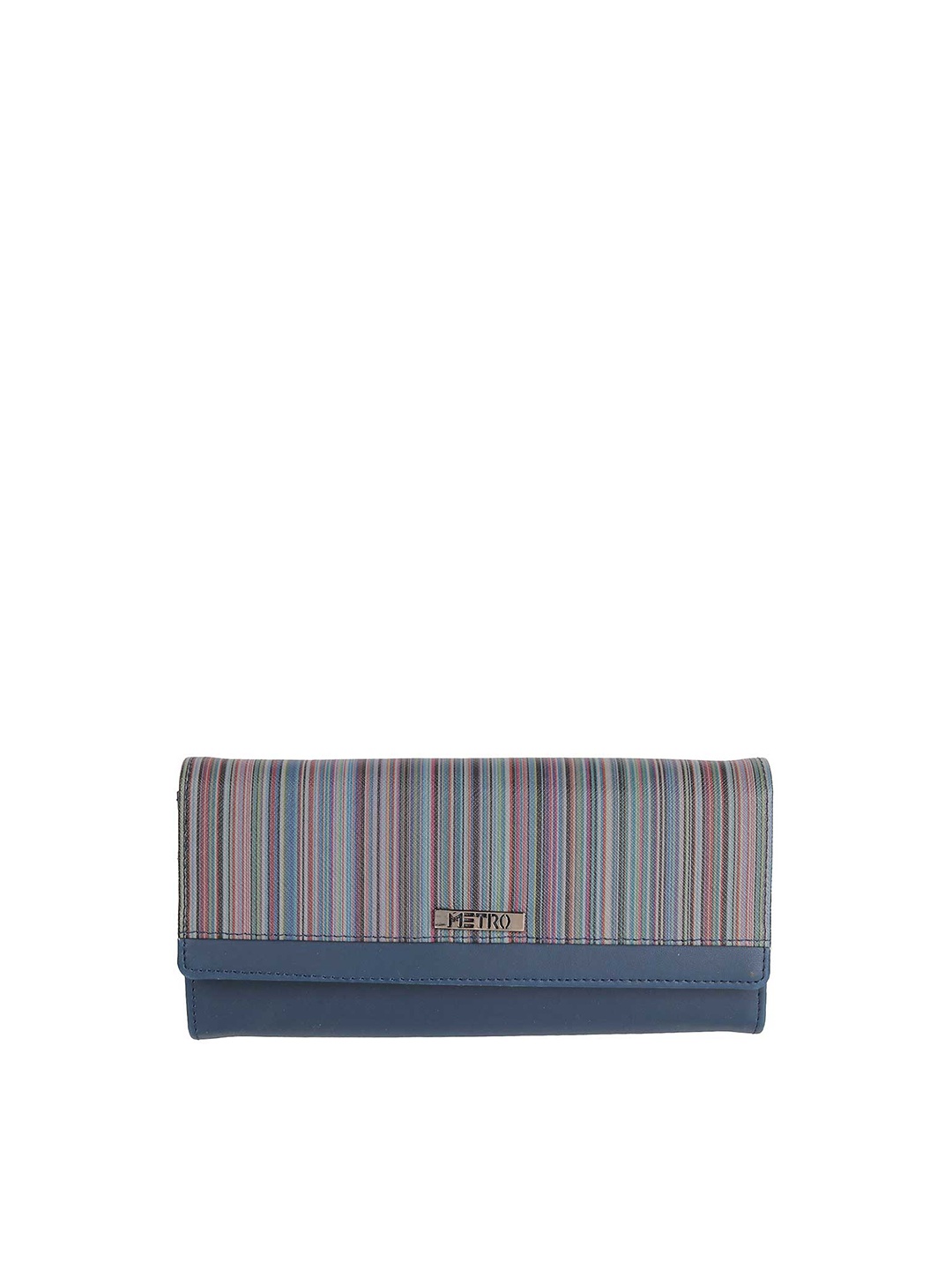 

Metro Blue & Navy Blue Striped Envelope Clutch
