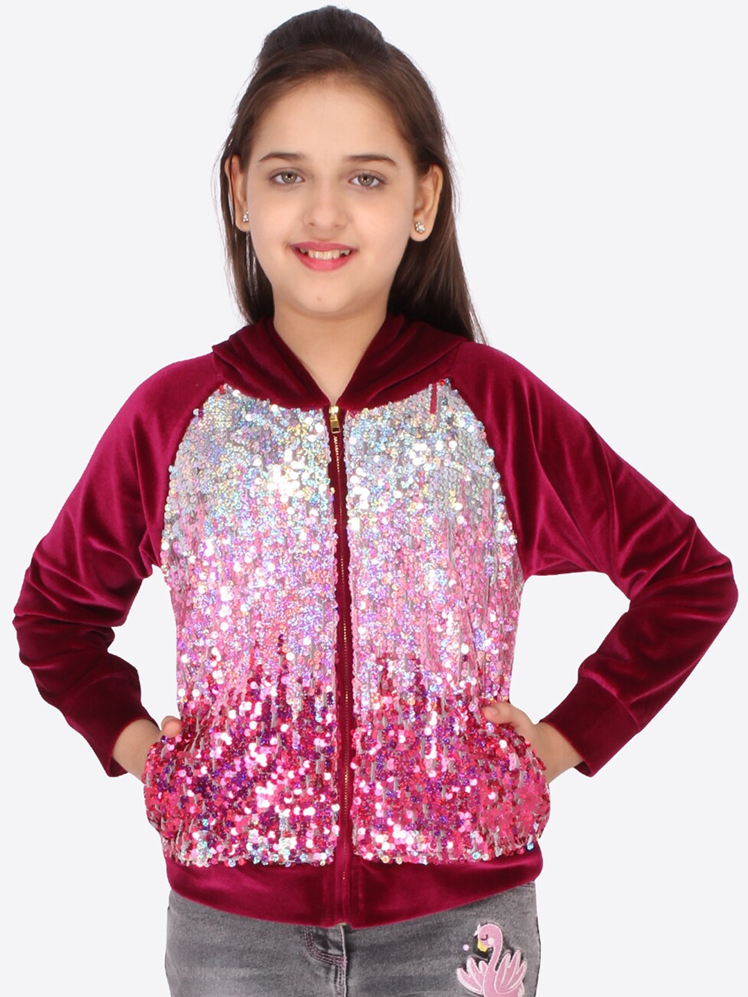 

CUTECUMBER Girls Maroon Embellished Sweatshirt