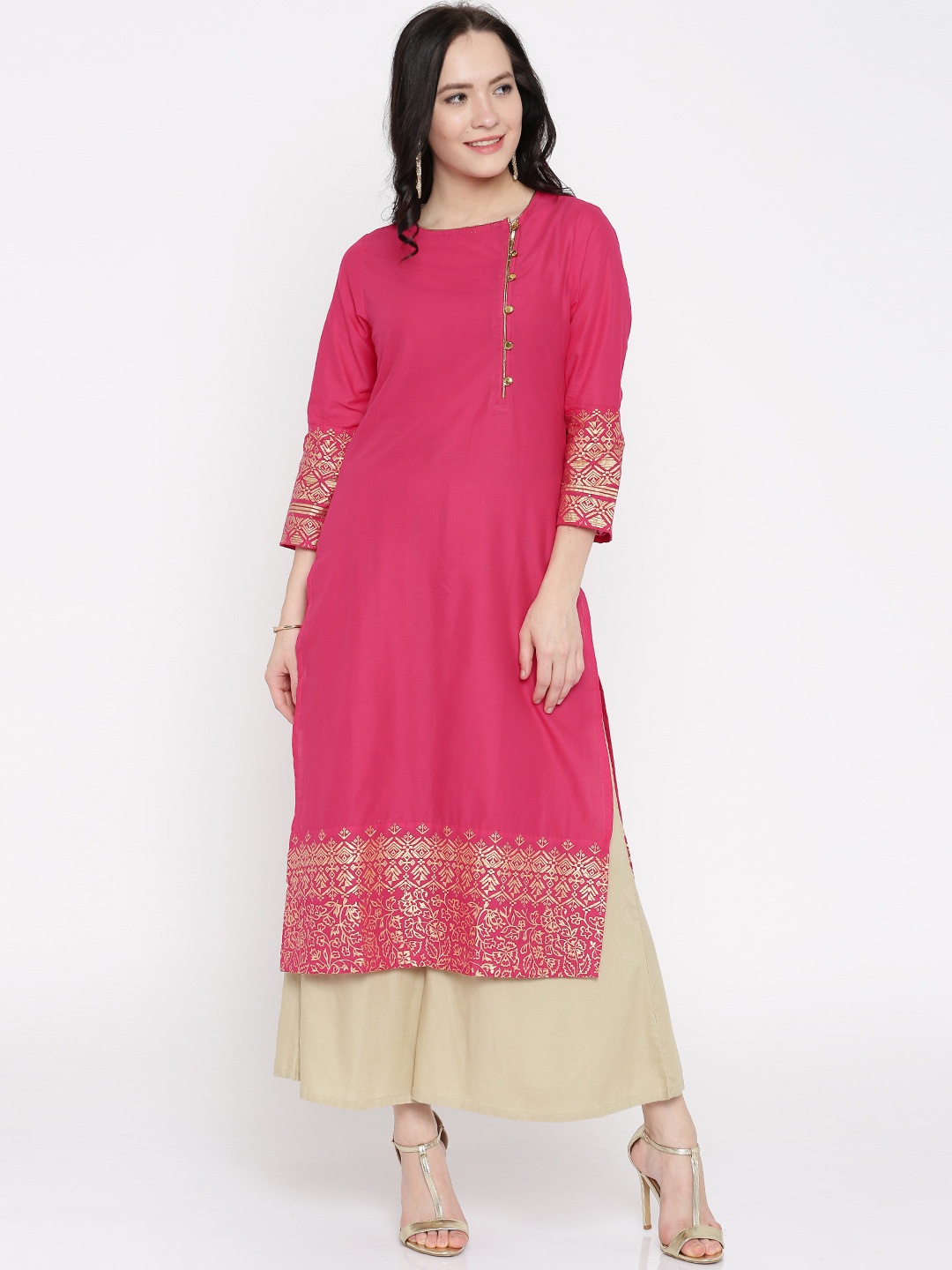 

Vishudh Women Pink Straight Kurta