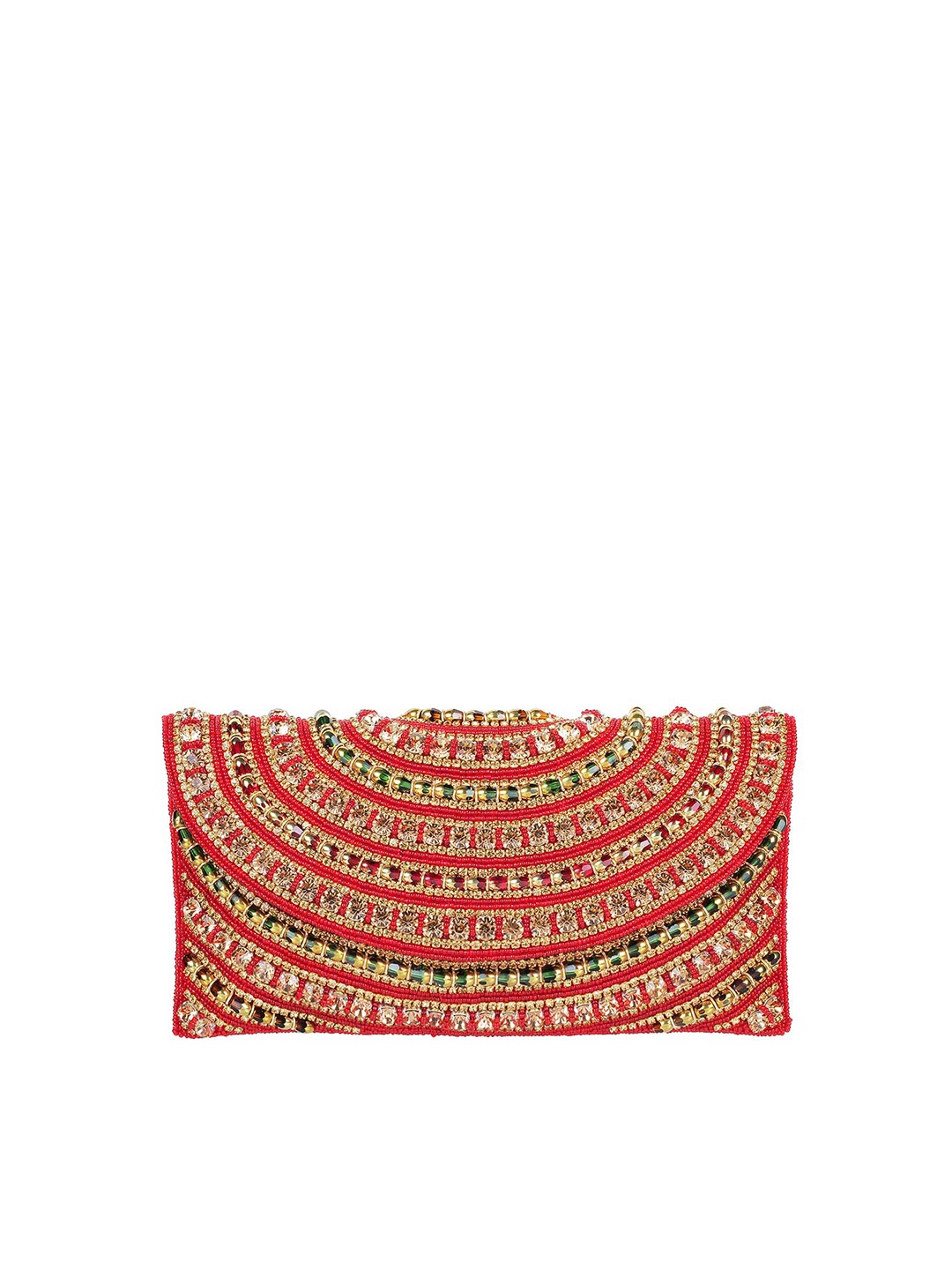 

Mochi Red & Gold-Toned Embellished Envelope Clutch