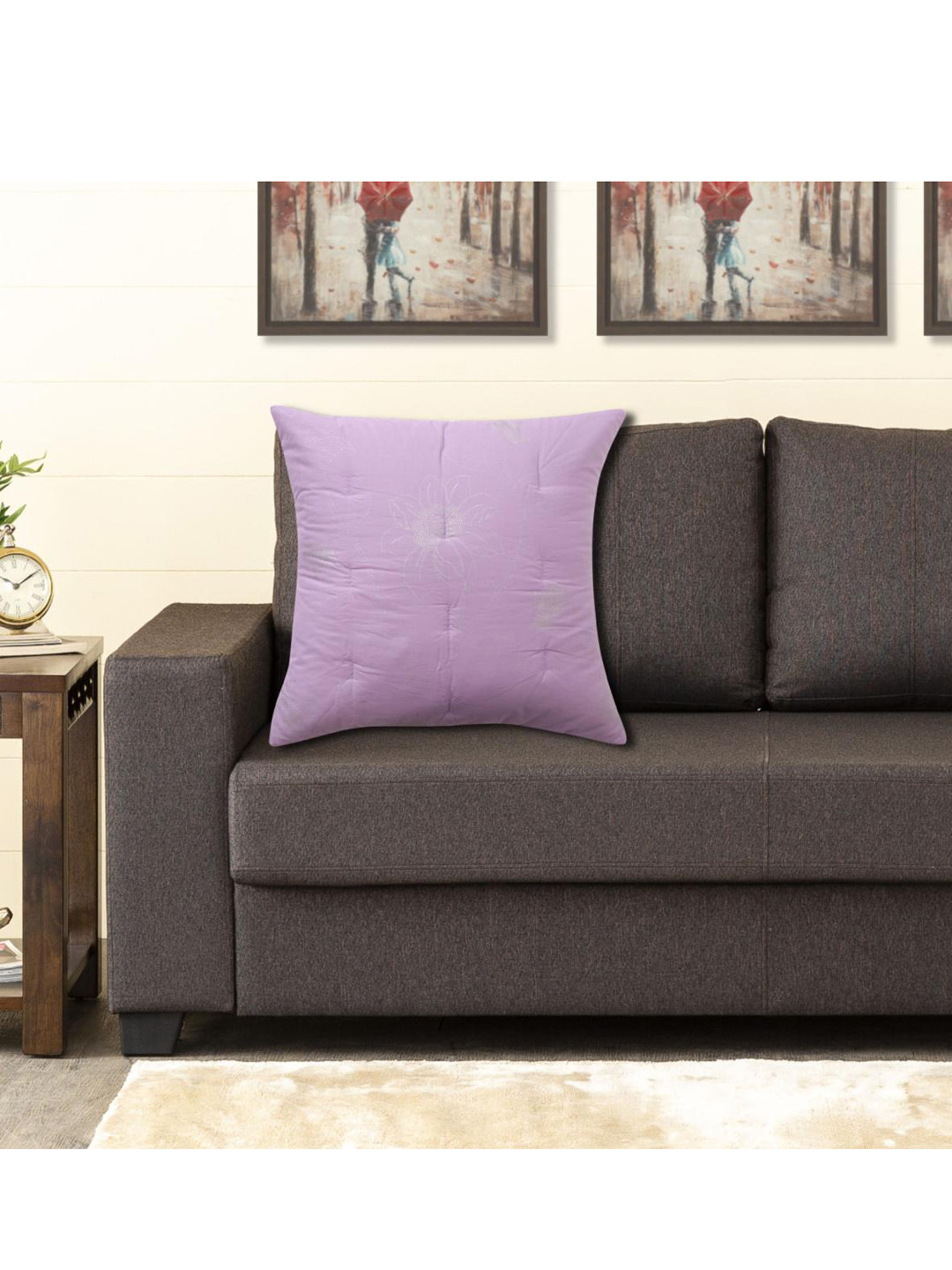 

Home Centre Purple & Grey Floral Printed Quilted Cotton Square Cushion Cover