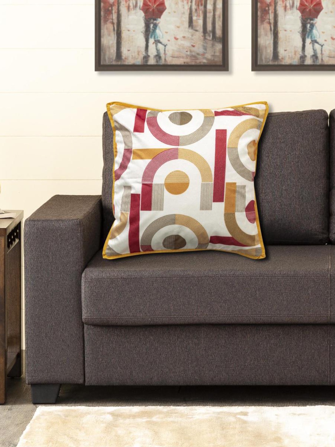 

Home Centre White & Yellow Geometric Printed Square Cushion Cover
