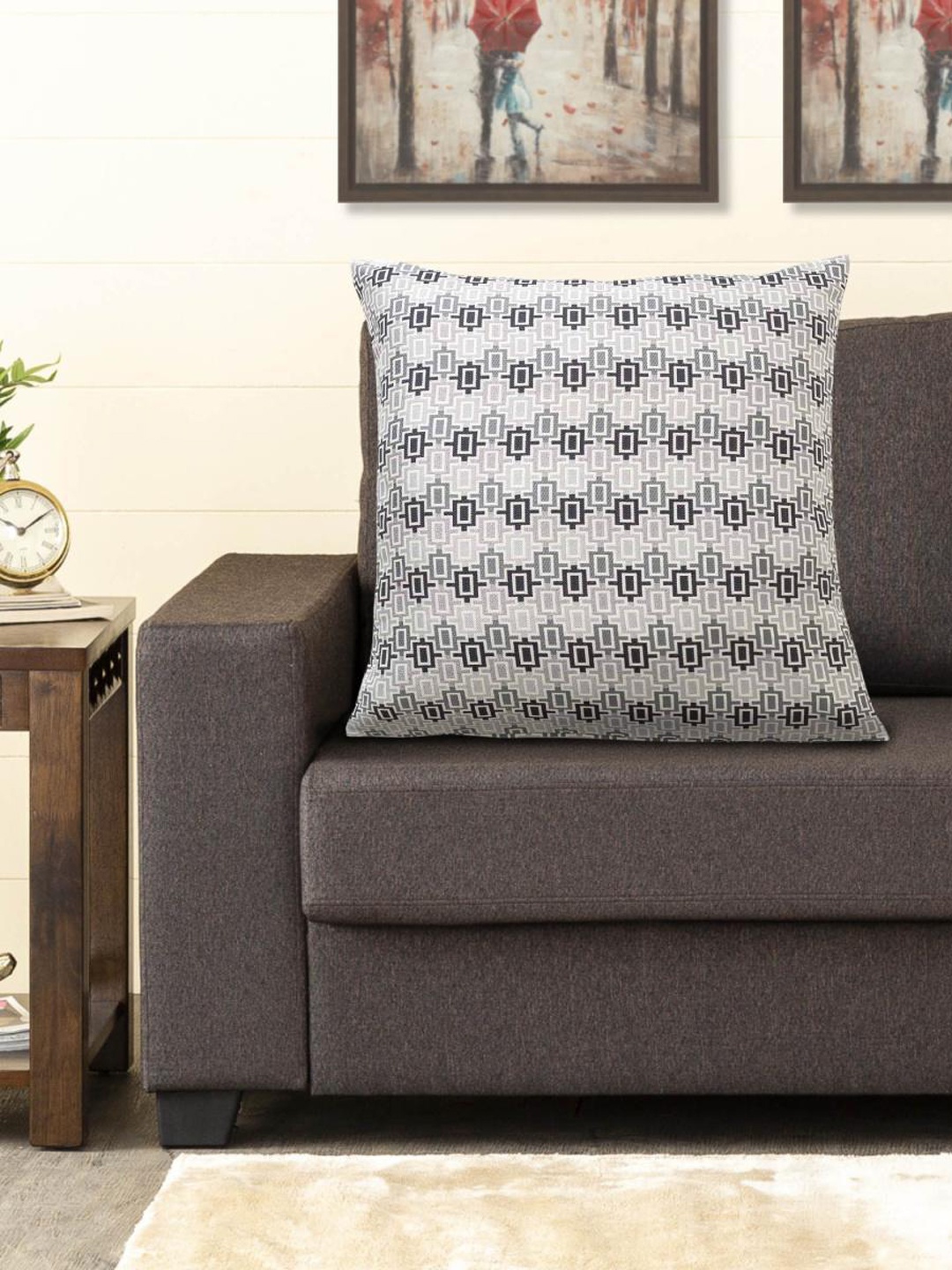 

Home Centre Grey & Black Geometric Jacquard Square Cushion Cover