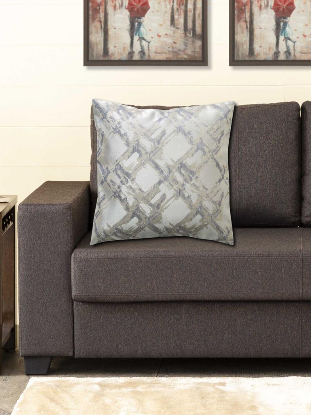 

Home Centre Grey & Silver-Toned Geometric Square Cushion Covers