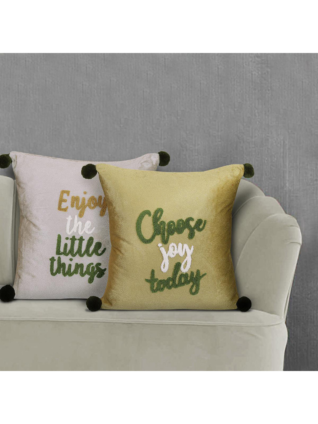 

Home Centre Grey & Tan Set of 2 Embroidered Square Cushion Covers