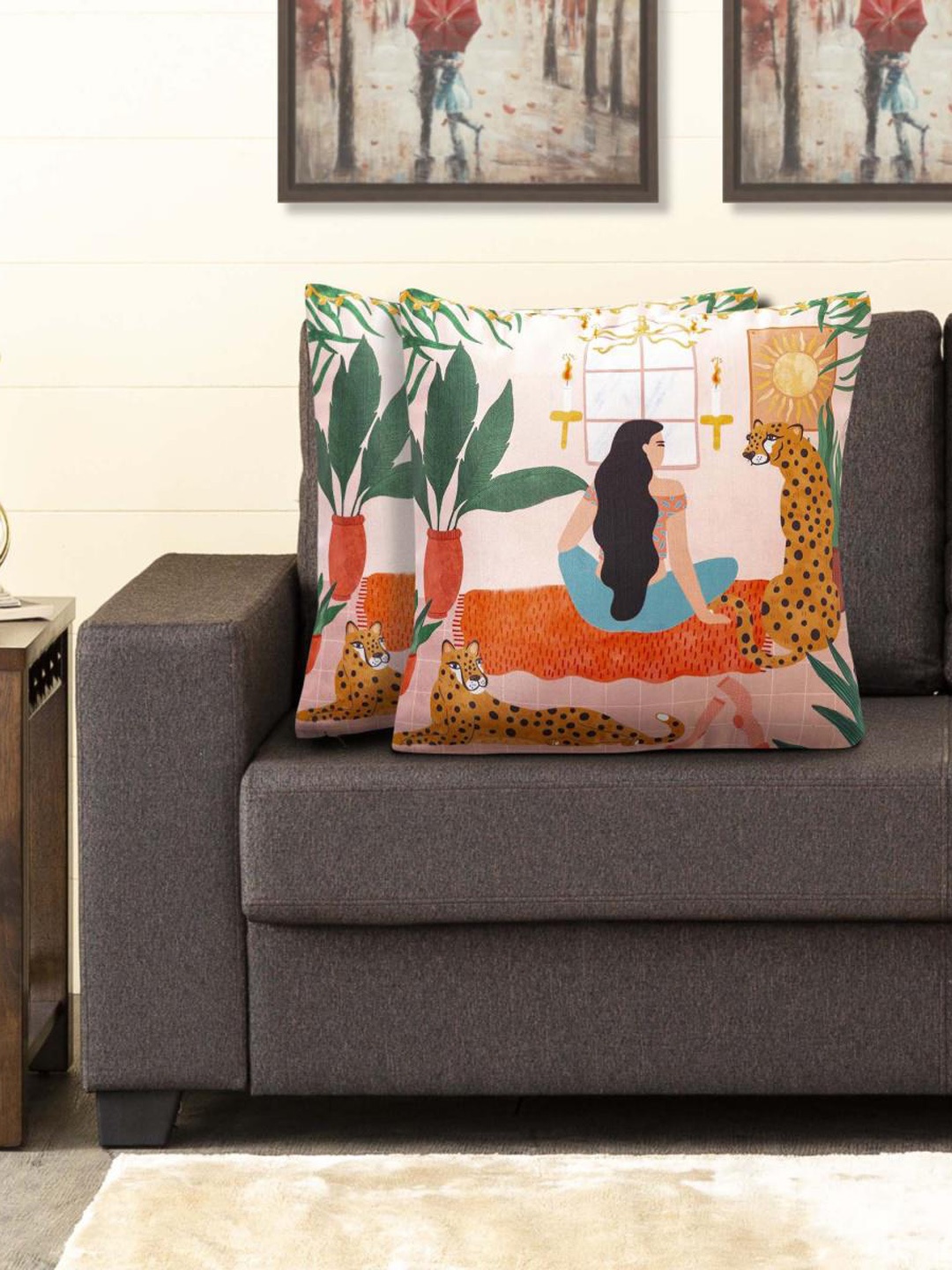 

Home Centre Pink & Green Set of 2 Quirky Square Cushion Covers