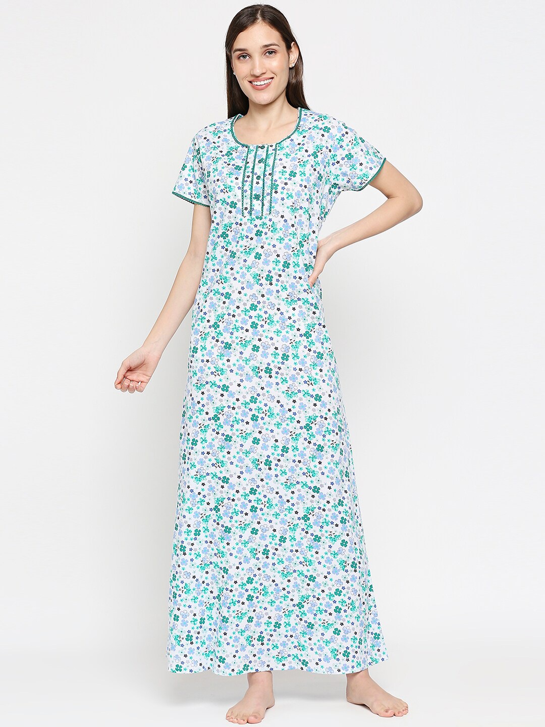 

XIN Green Printed Maxi Nightdress