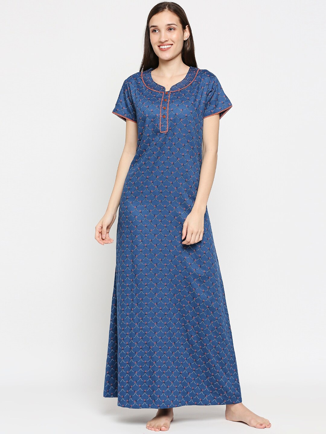 

XIN Blue Printed Maxi Nightdress