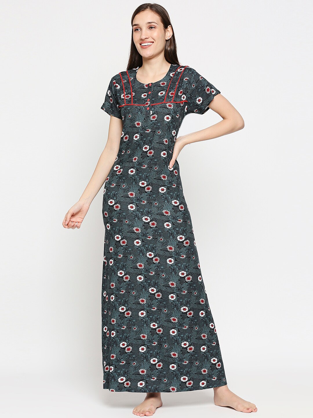 

XIN Grey Printed Maxi Nightdress