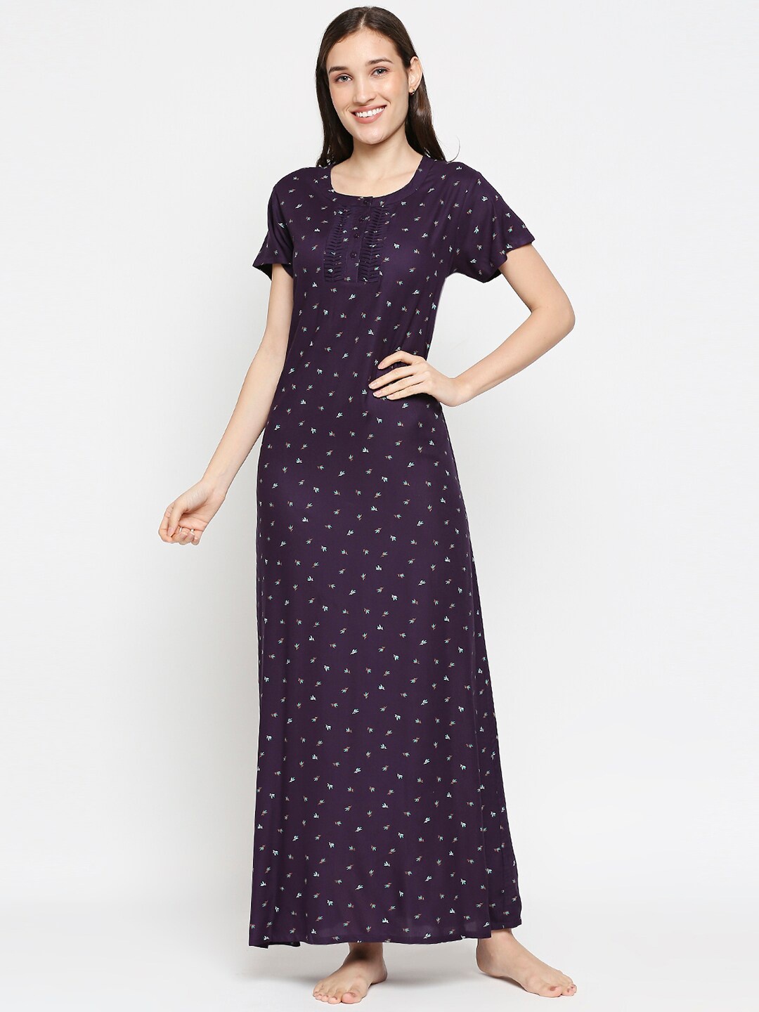 

XIN Women Purple Printed Maxi Nightdress