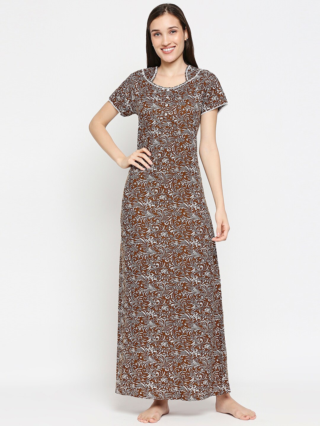 

XIN Brown Printed Maxi Nightdress