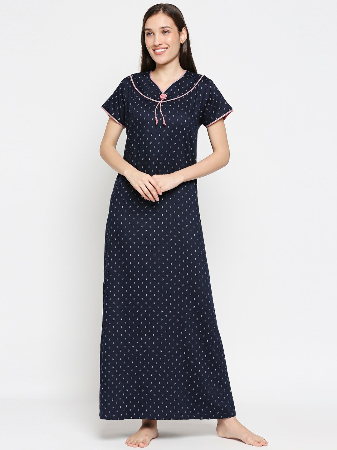 

XIN Navy Blue Printed Maxi Nightdress