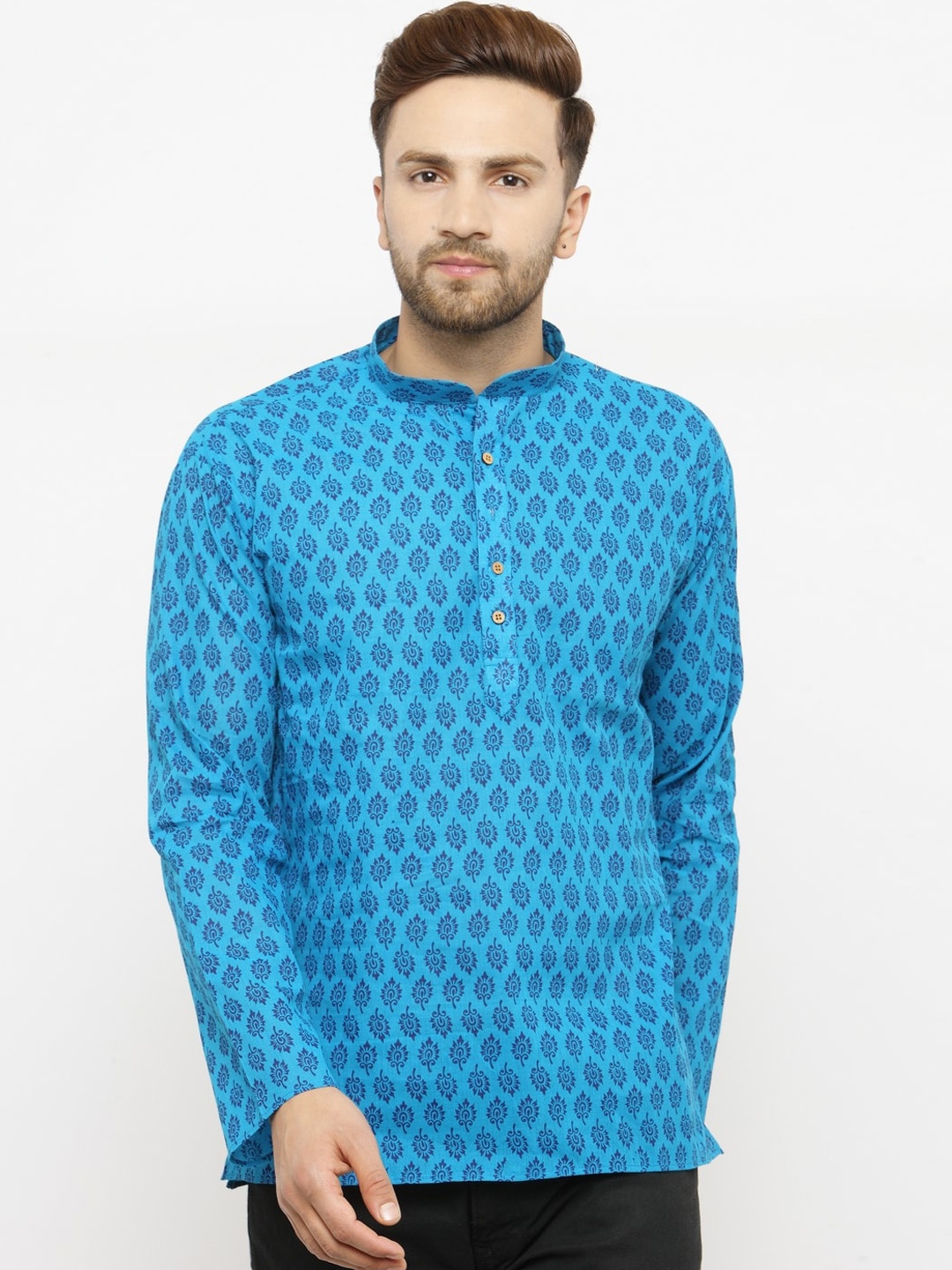 

RG DESIGNERS Men Blue Ethnic Motifs Printed Handloom Kurta