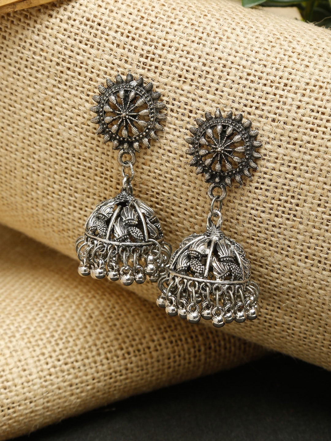 

NEUDIS Silver-Toned Contemporary Jhumkas Earrings