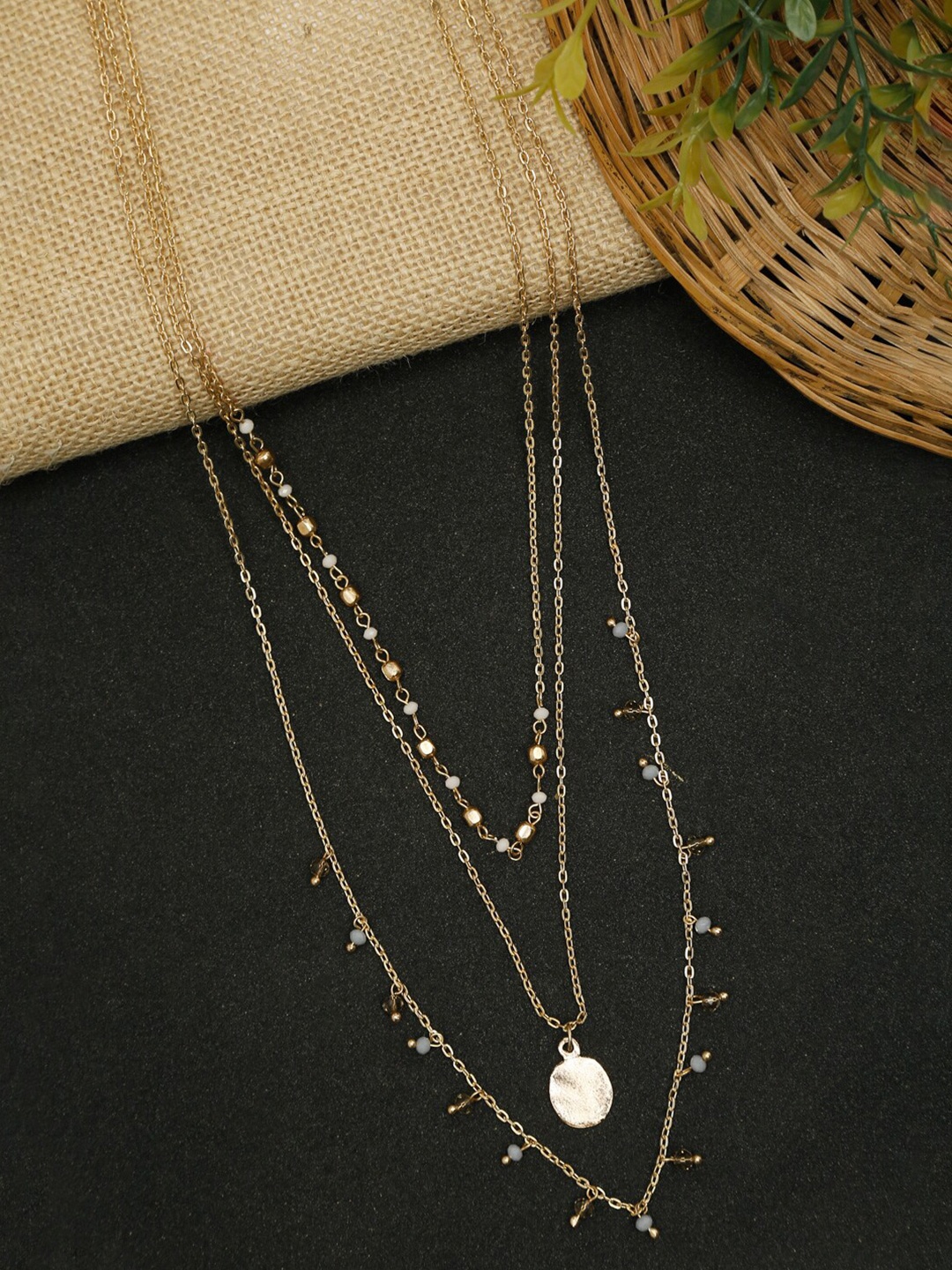 

NEUDIS Gold-Toned & Grey Alloy Gold-Plated Layered Necklace