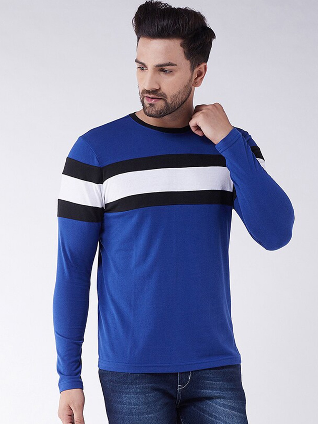 

GRITSTONES Men Blue & White Striped T-shirt