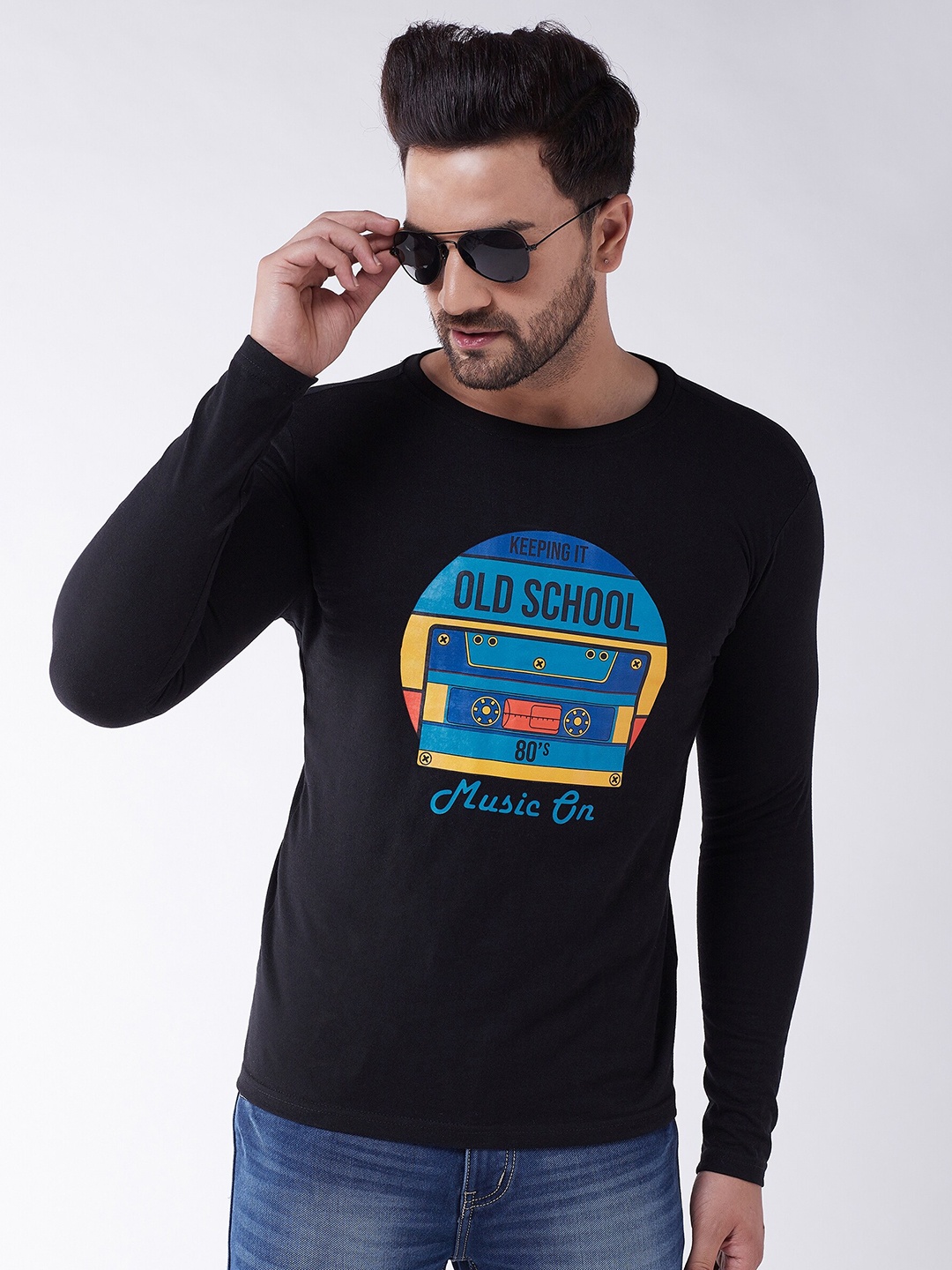 

GRITSTONES Men Black & Blue Printed Cotton T-shirt