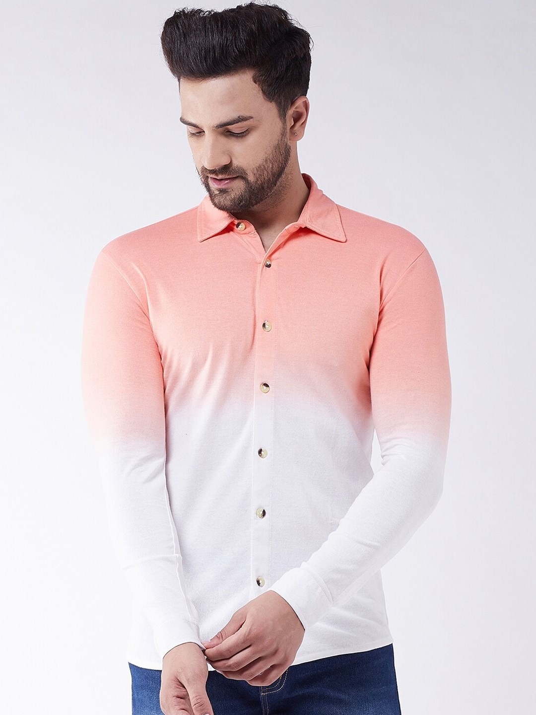 

GRITSTONES Men Pink & White Ombre Opaque Printed Cotton Casual Shirt