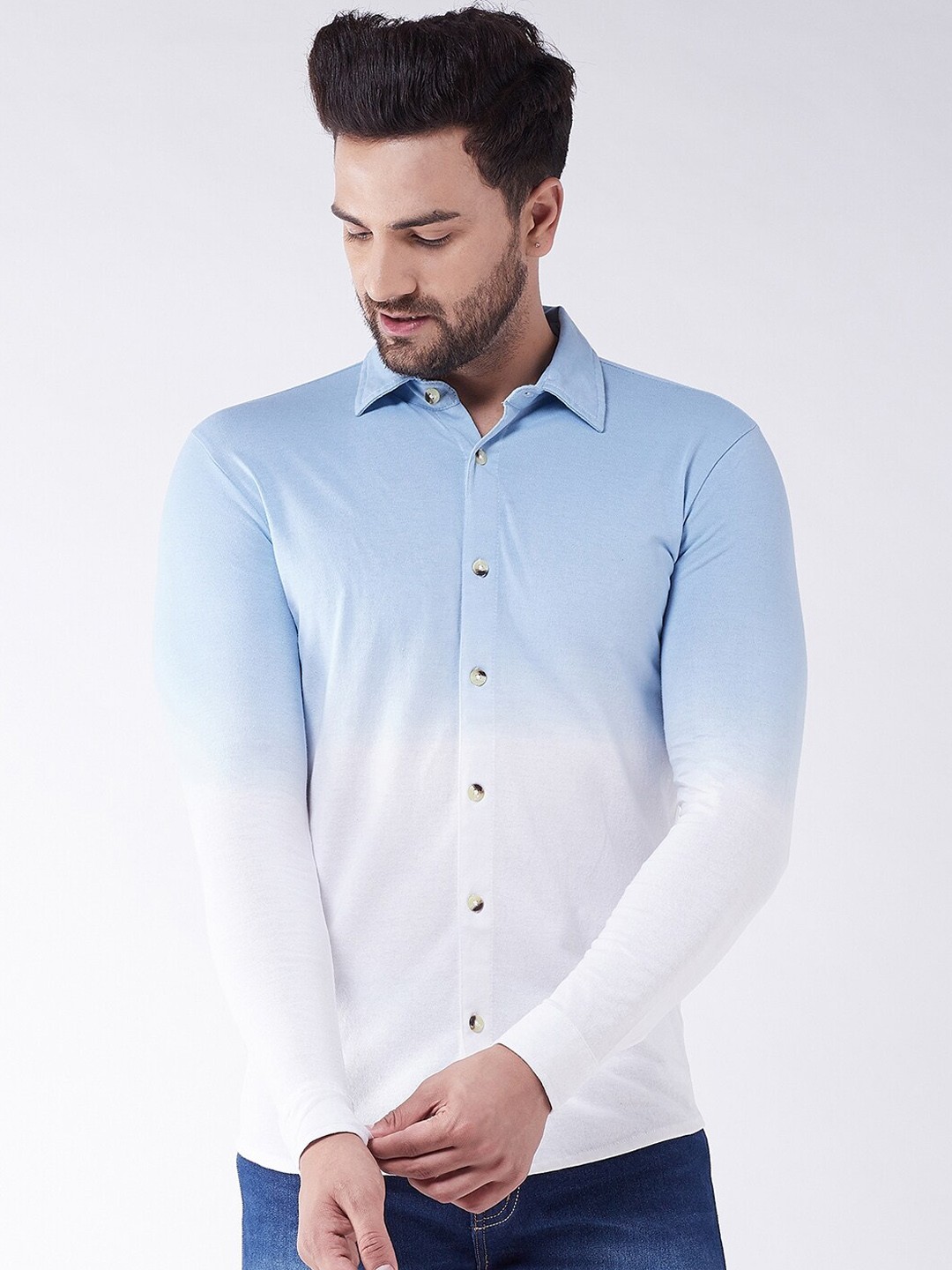 

GRITSTONES Men Blue & White Ombre Opaque Printed Cotton Casual Shirt
