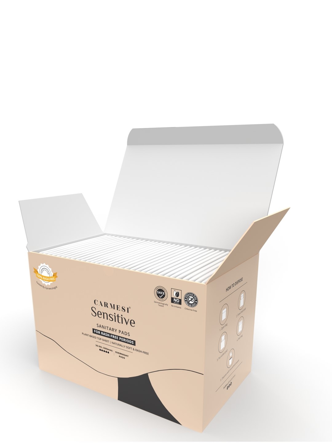 

CARMESI Sensitive Sanitary Pads - Box of 30 XXL, Transparent