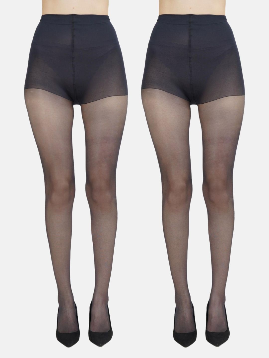 

N2S NEXT2SKIN Women Pack of 2 Black Solid Sheer Transparent Low Denier Pantyhose Stockings