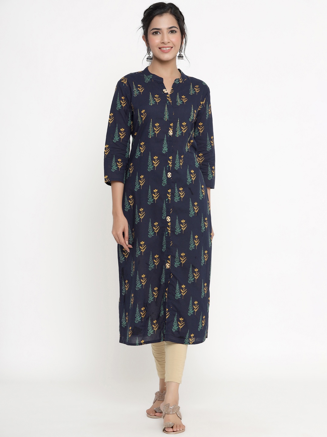 

DIVYANK Women Navy Blue & Yellow Ethnic Motifs Printed Kurta