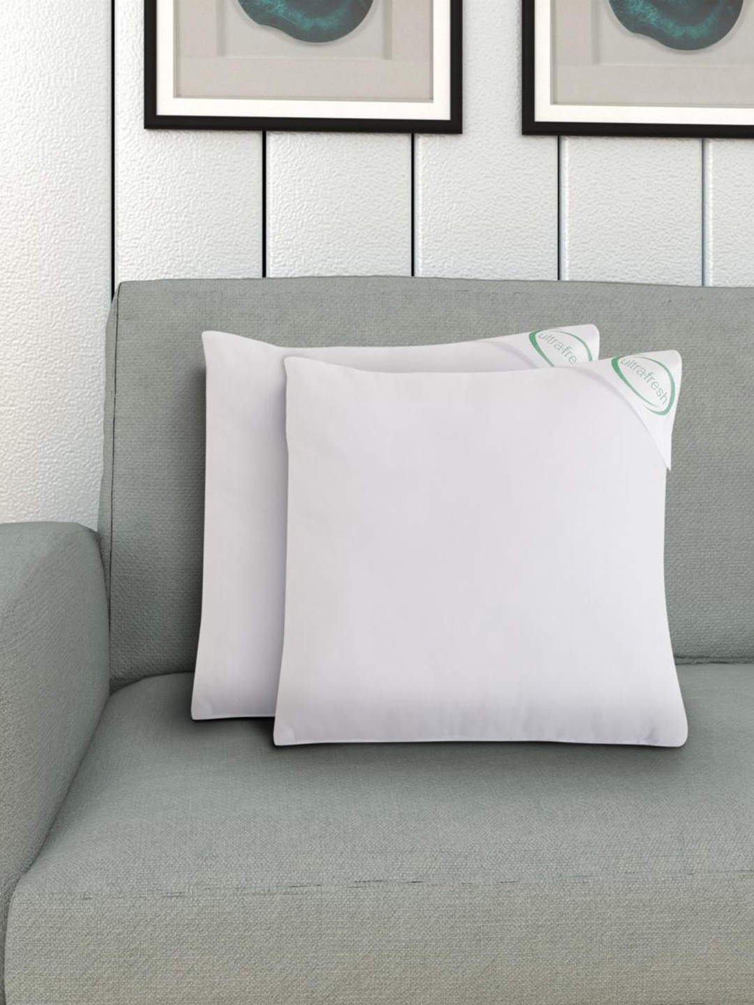 Home Centre Set Of 2 White Solid Symphony Hipo Fillers Cushions