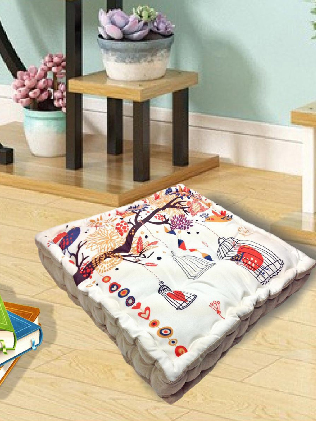 

Home Centre Cream-Coloured & Red Corsica Digital Printed Filled Box Cushion