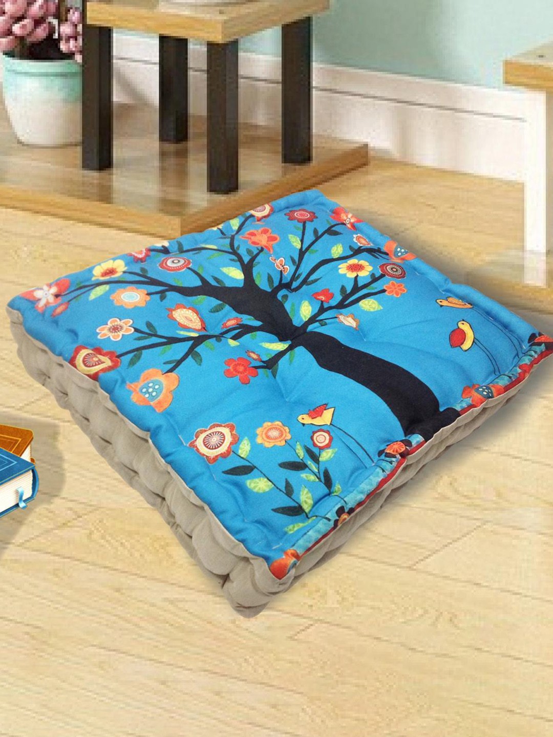 

Home Centre Blue & Black Printed Cotton Square Filled Cushion