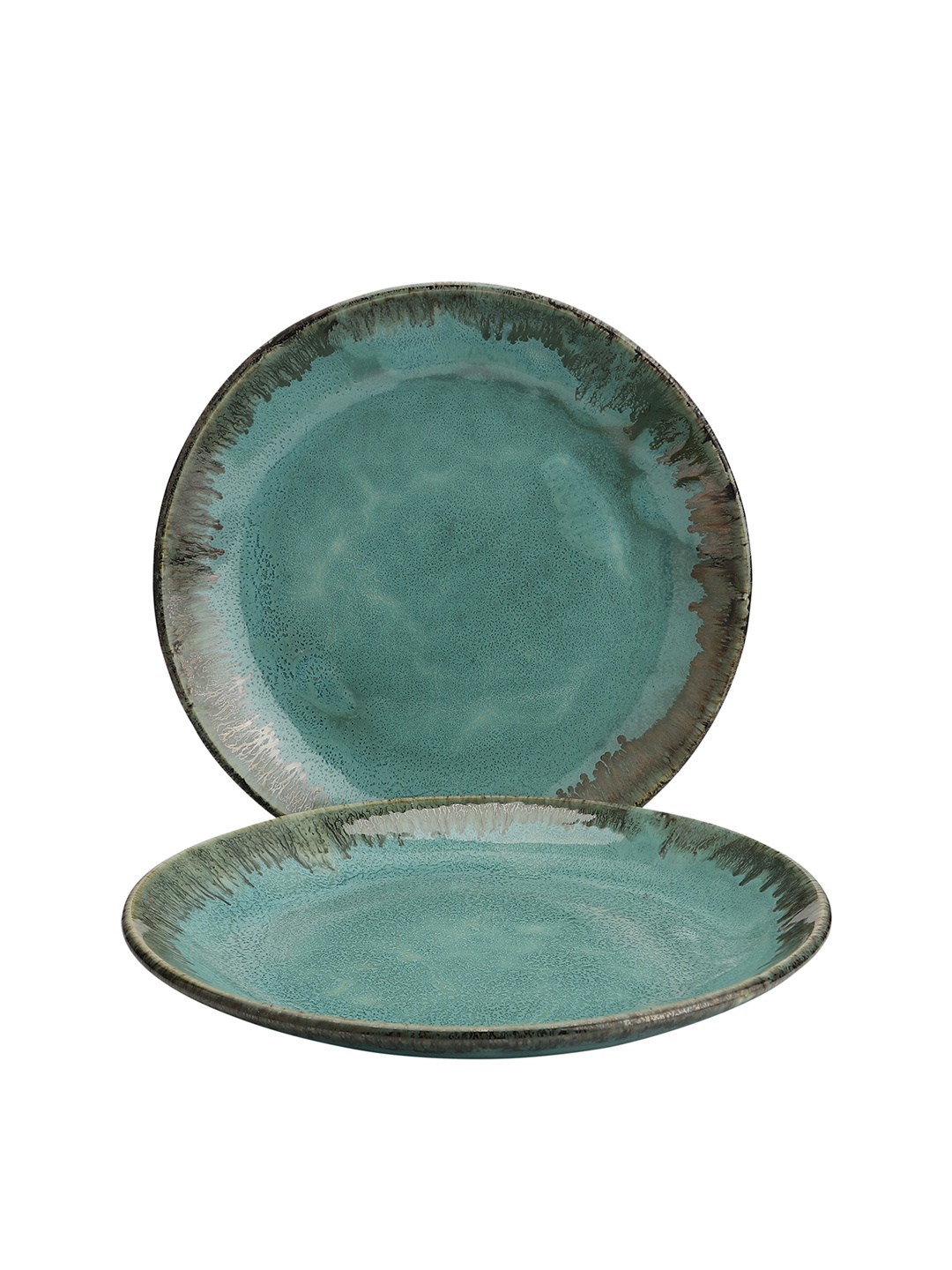 

MIAH Decor Green & 2 Pieces Handcrafted Textured Ceramic Glossy Plates
