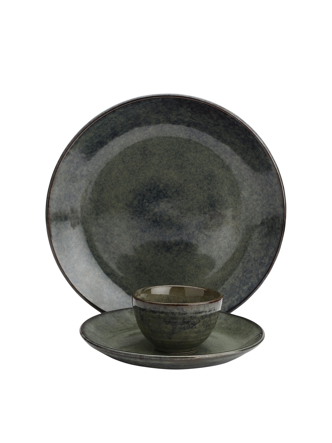 

MIAH Decor Grey & 3 Pieces Handcrafted Textured Ceramic Glossy Dinner Set
