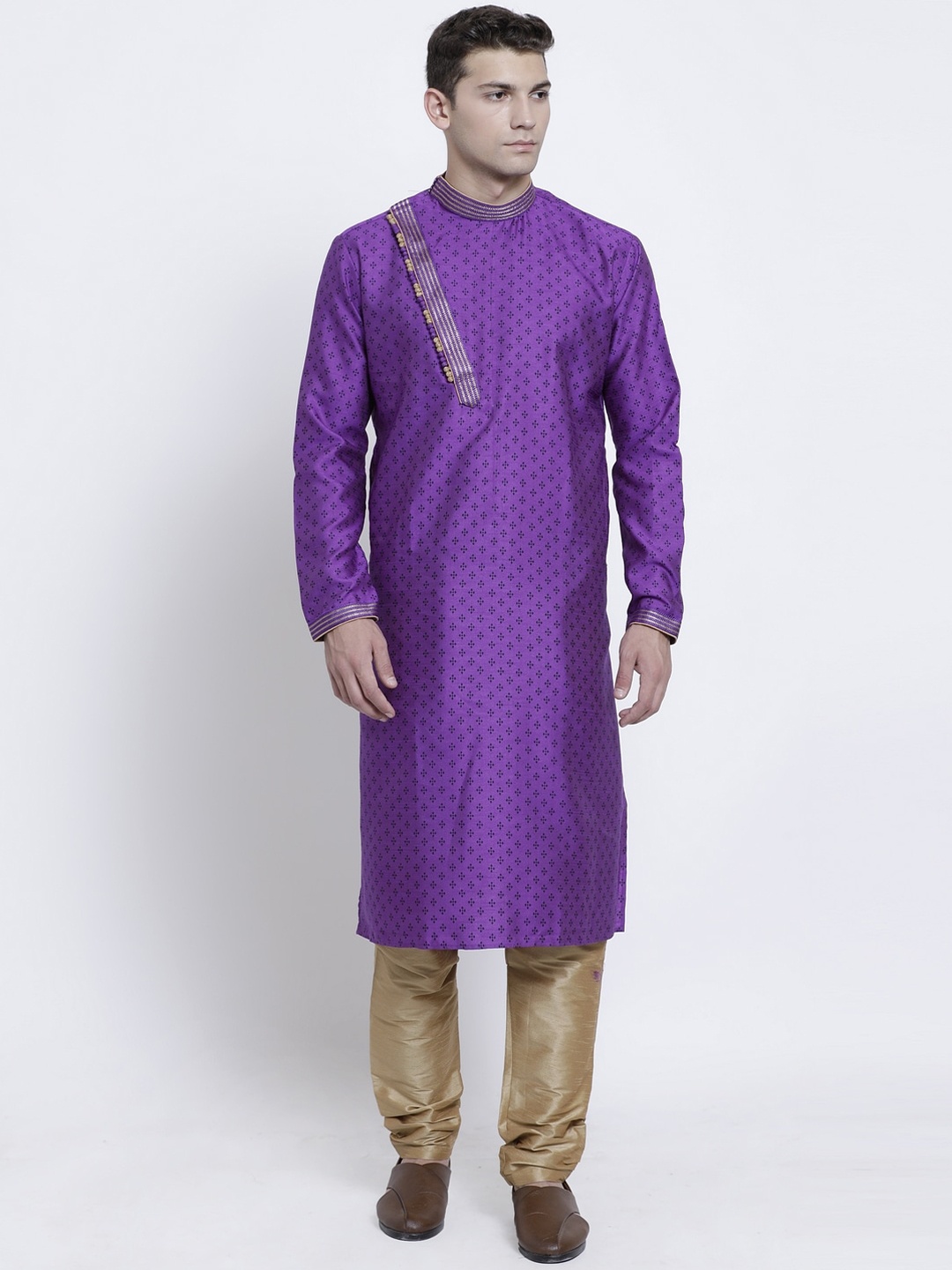 

RG DESIGNERS Men Purple Self-Designed Regular Kurta with Pyjamas