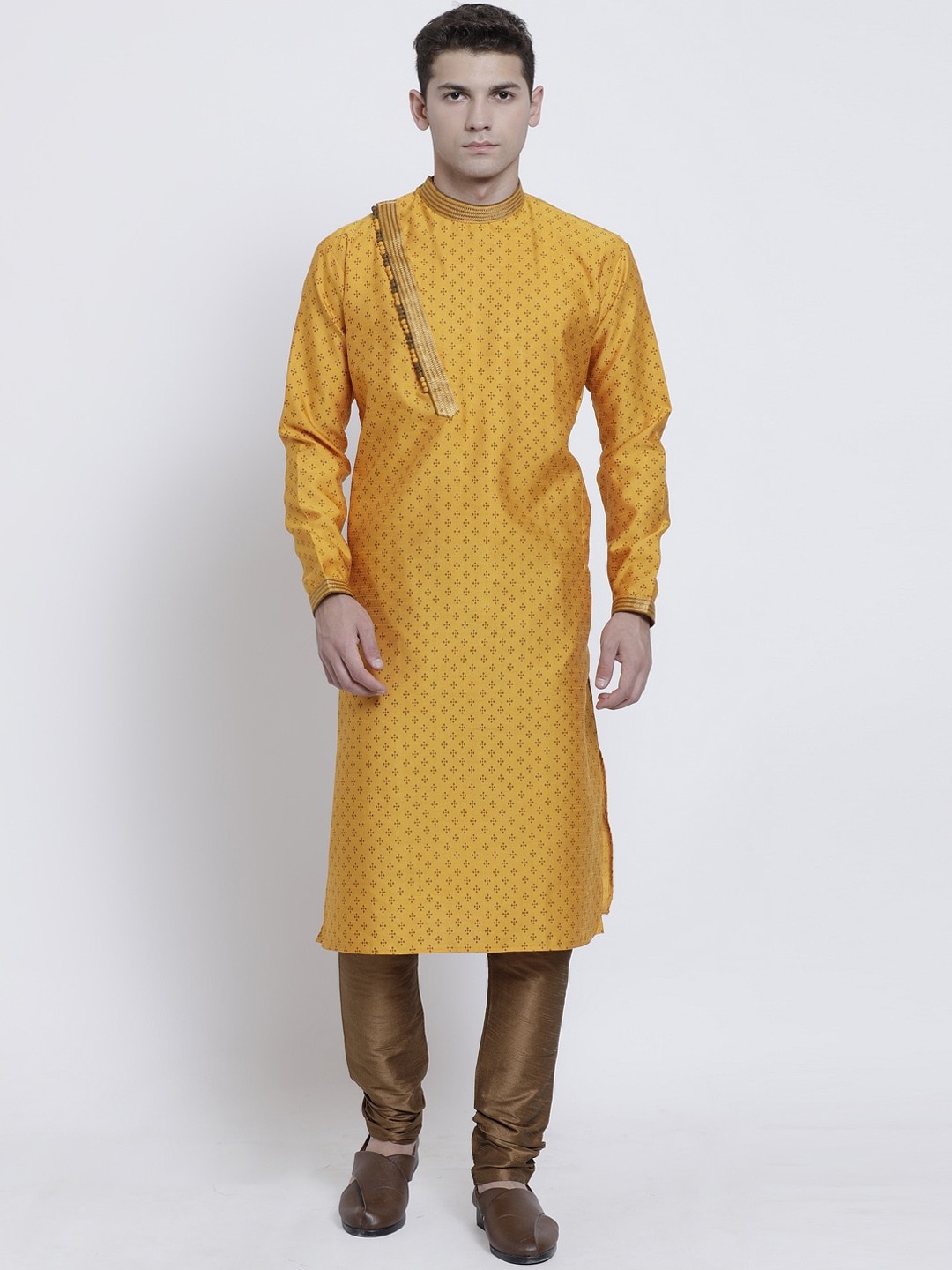 

RG DESIGNERS Men Yellow Regular Kurta with Churidar