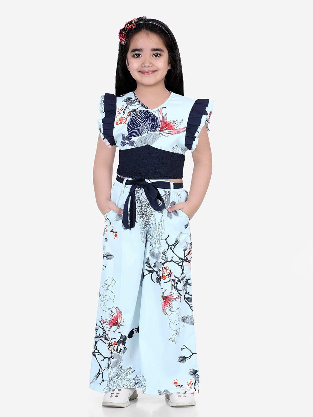 

Naughty Ninos Girls Blue & Red Printed Top with Palazzos