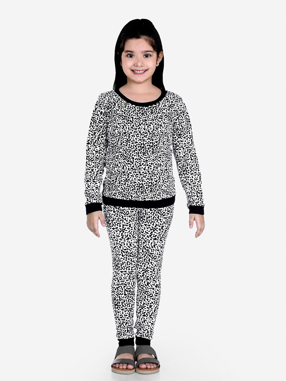 

Naughty Ninos Girls White & Black Printed Top With Leggings