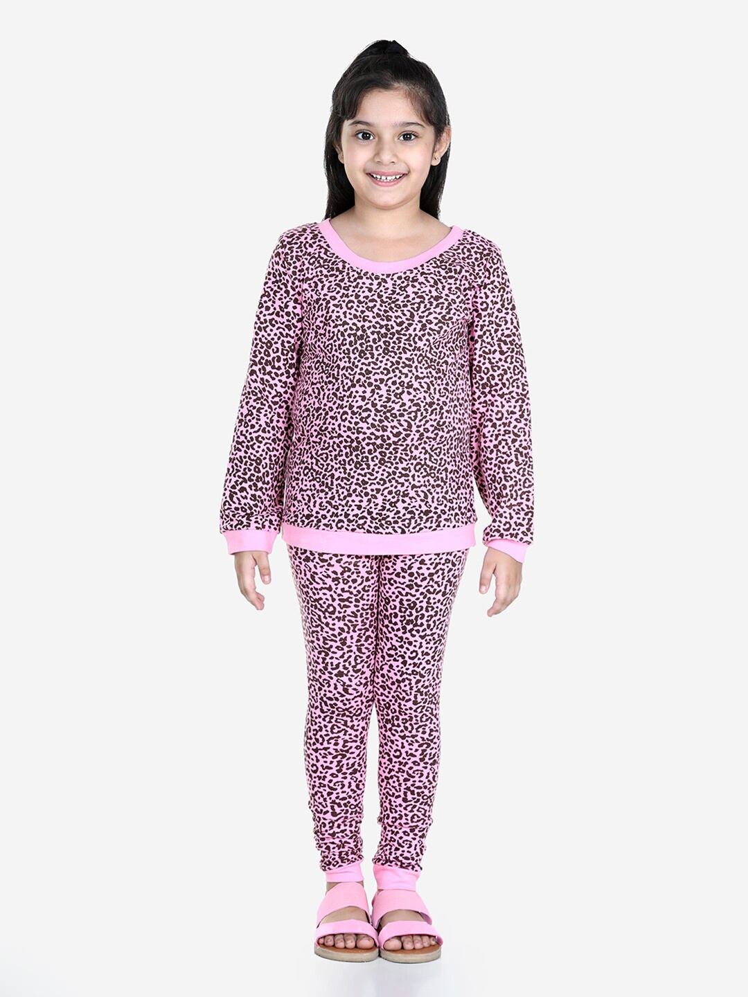 

Naughty Ninos Girls Pink & Brown Leopard Print Night suit