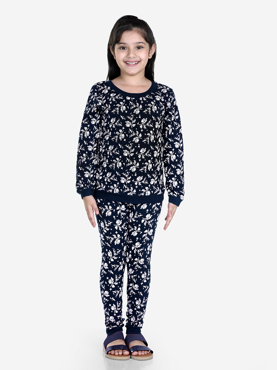 

Naughty Ninos Girls Navy Blue & White Printed Top with Leggings