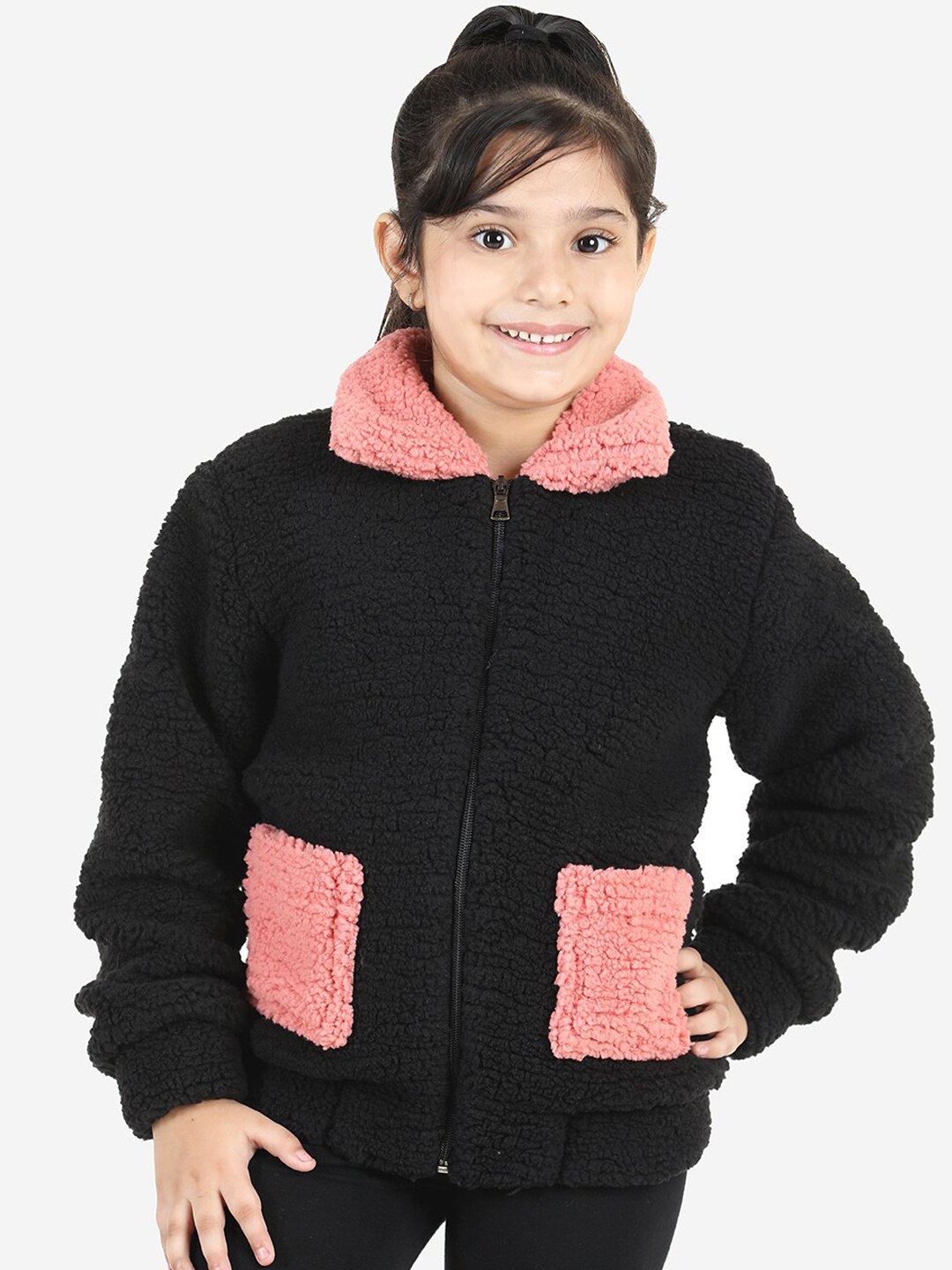 

Naughty Ninos Girls Black Pink Colourblocked Lightweight Open Front Jacket