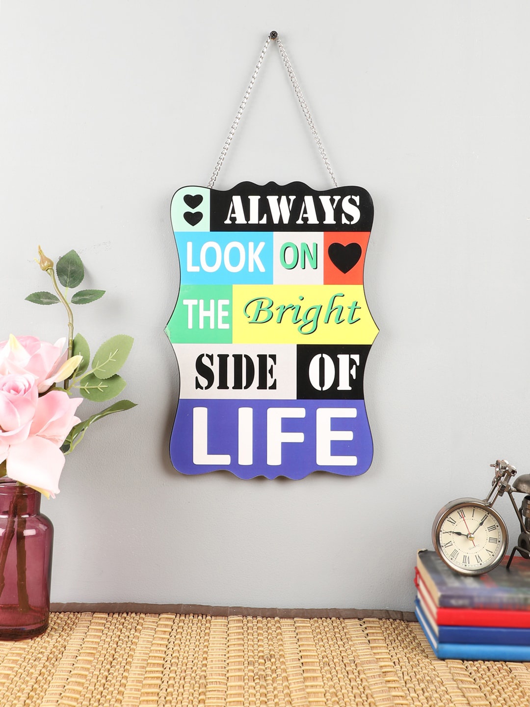 

EXIM DECOR White & Sea Green Always Printed Wooden Wall Decor
