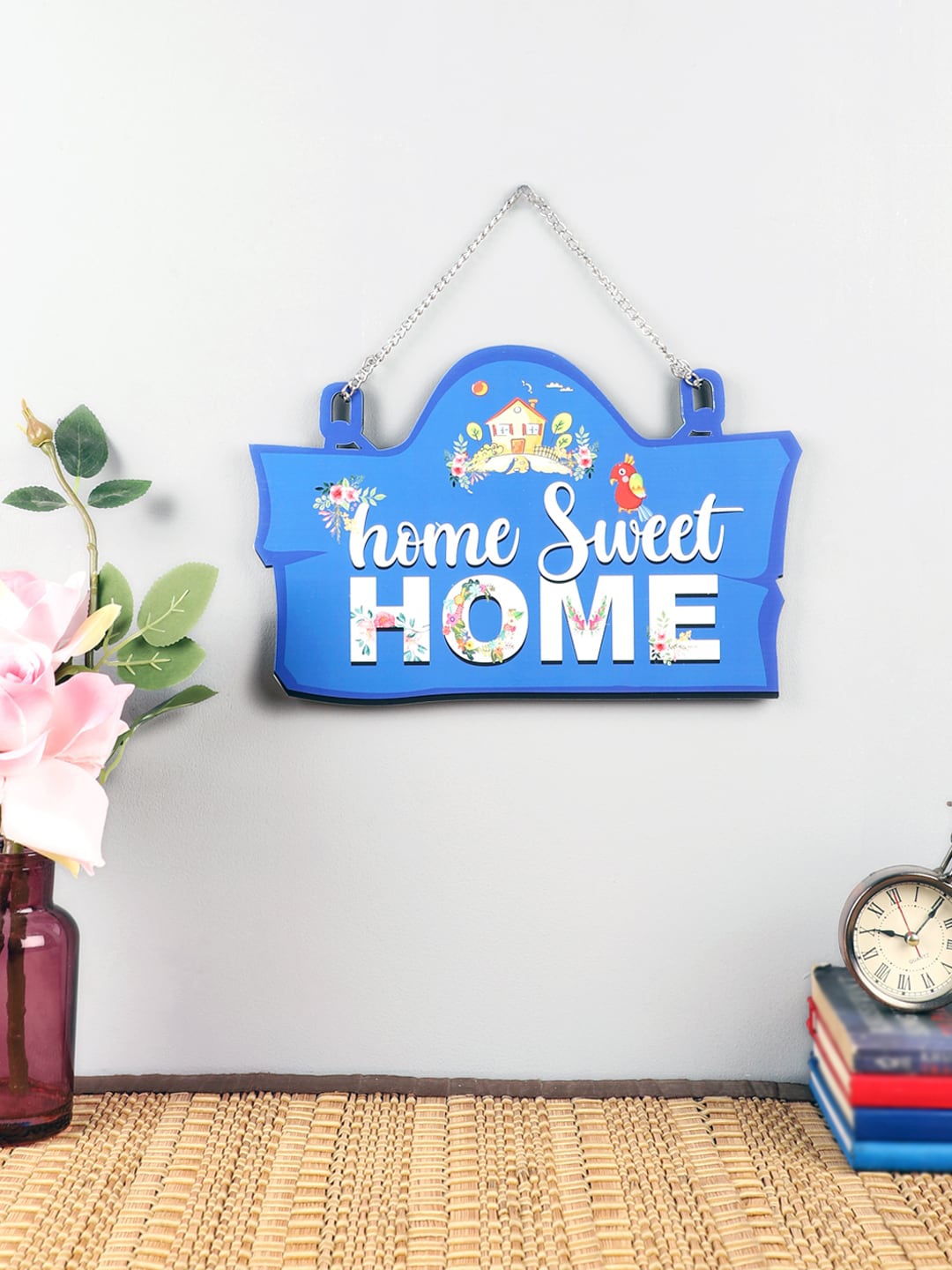 

EXIM DECOR Blue & White Home Sweet Home Printed Wooden Wall Decor