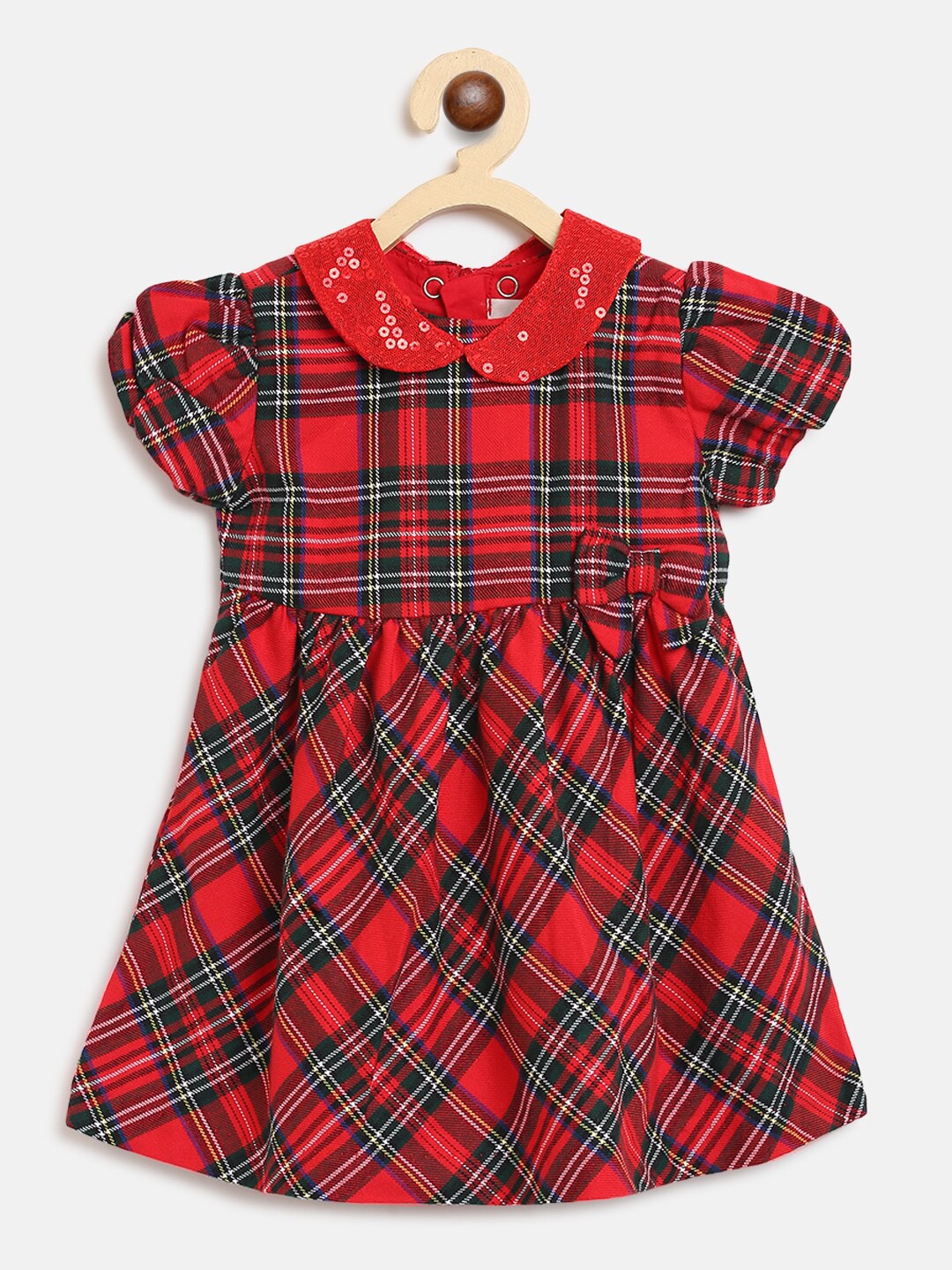 

Chicco Girls Red & Green Checked Peter Pan Collar Cotton Dress