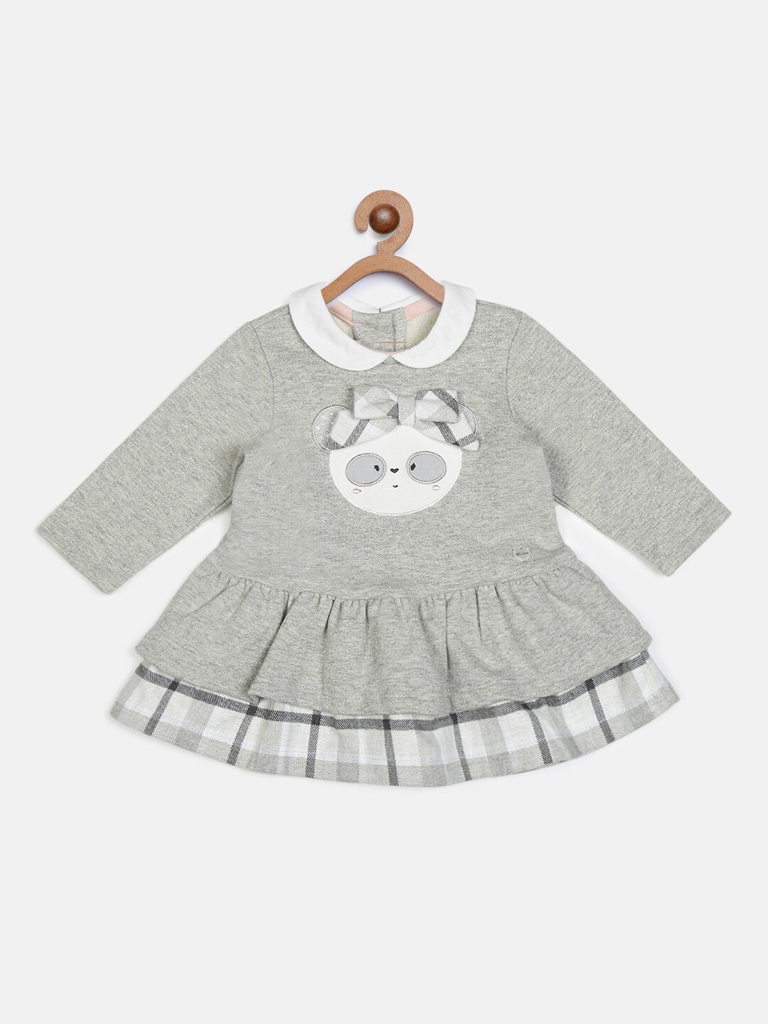 

Chicco Girls Grey & White Peter Pan Collar Drop-Waist Dress