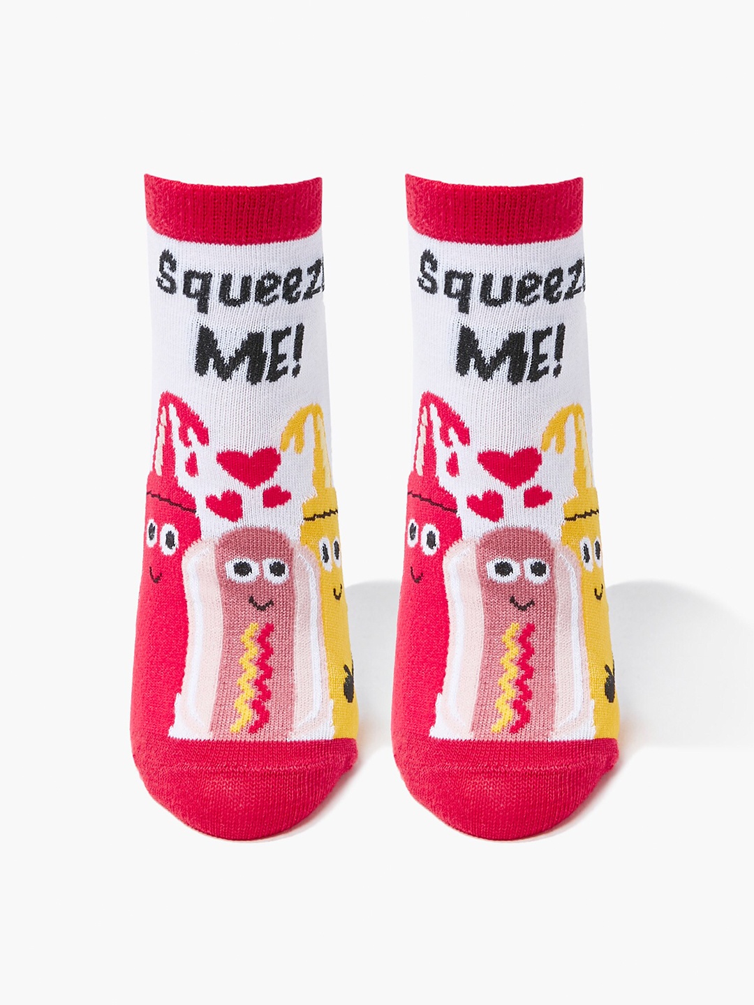 

FOREVER 21 Women White & Pink Squeeze Me Printed Above Ankle-Length Socks